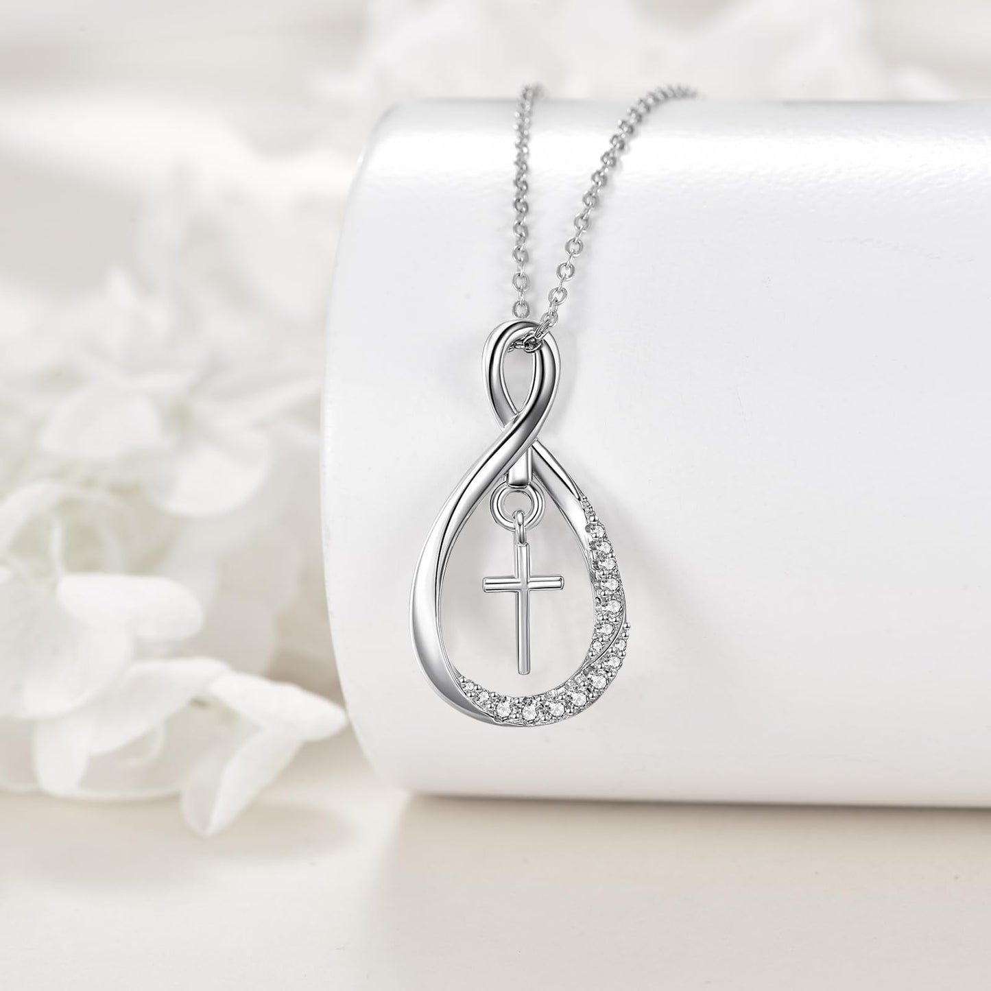 VONALA Infinity Cross Necklace 925 Sterling Silver Cross Pendant Jewelry for Women
