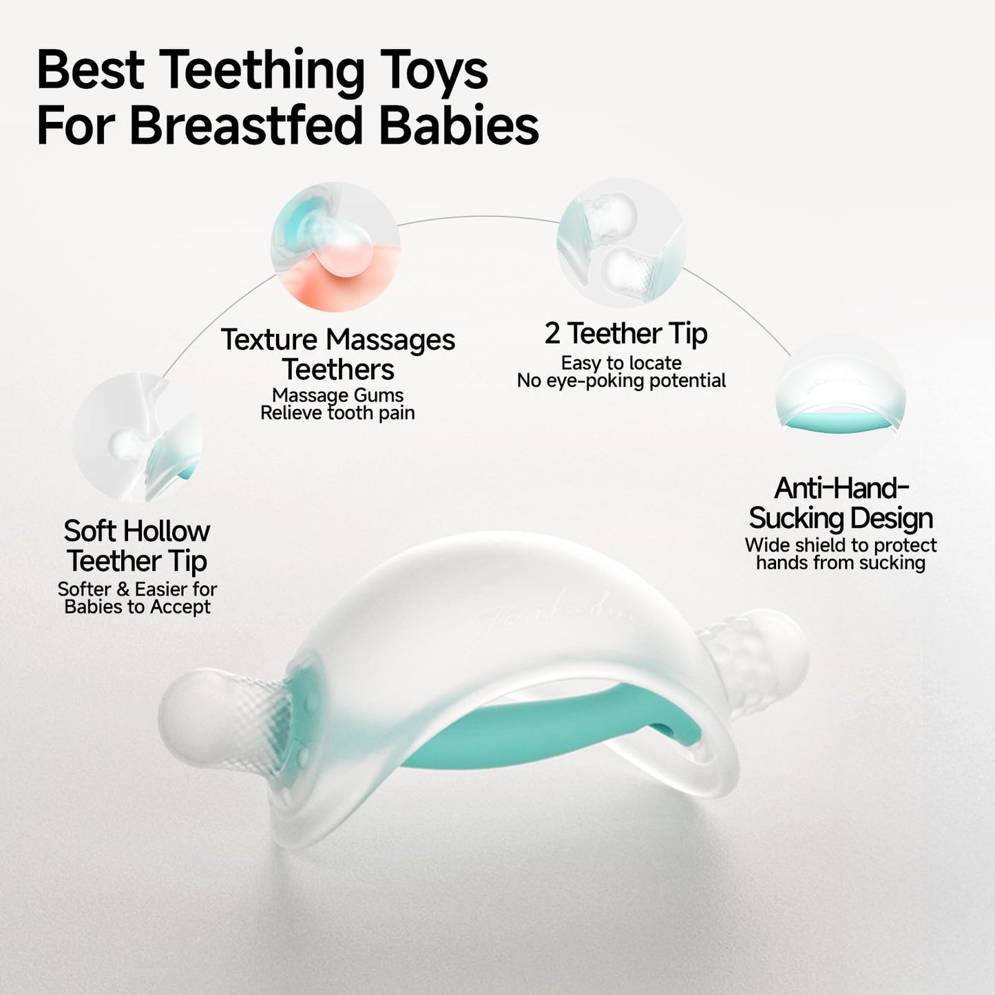Garkoko 2PCS Baby Teething Toys, No-Drop Silicone Baby Teether Toy for Babies 3-6 Months & 3-18 Months, BPA-Free Infant Teether for Teething Relief