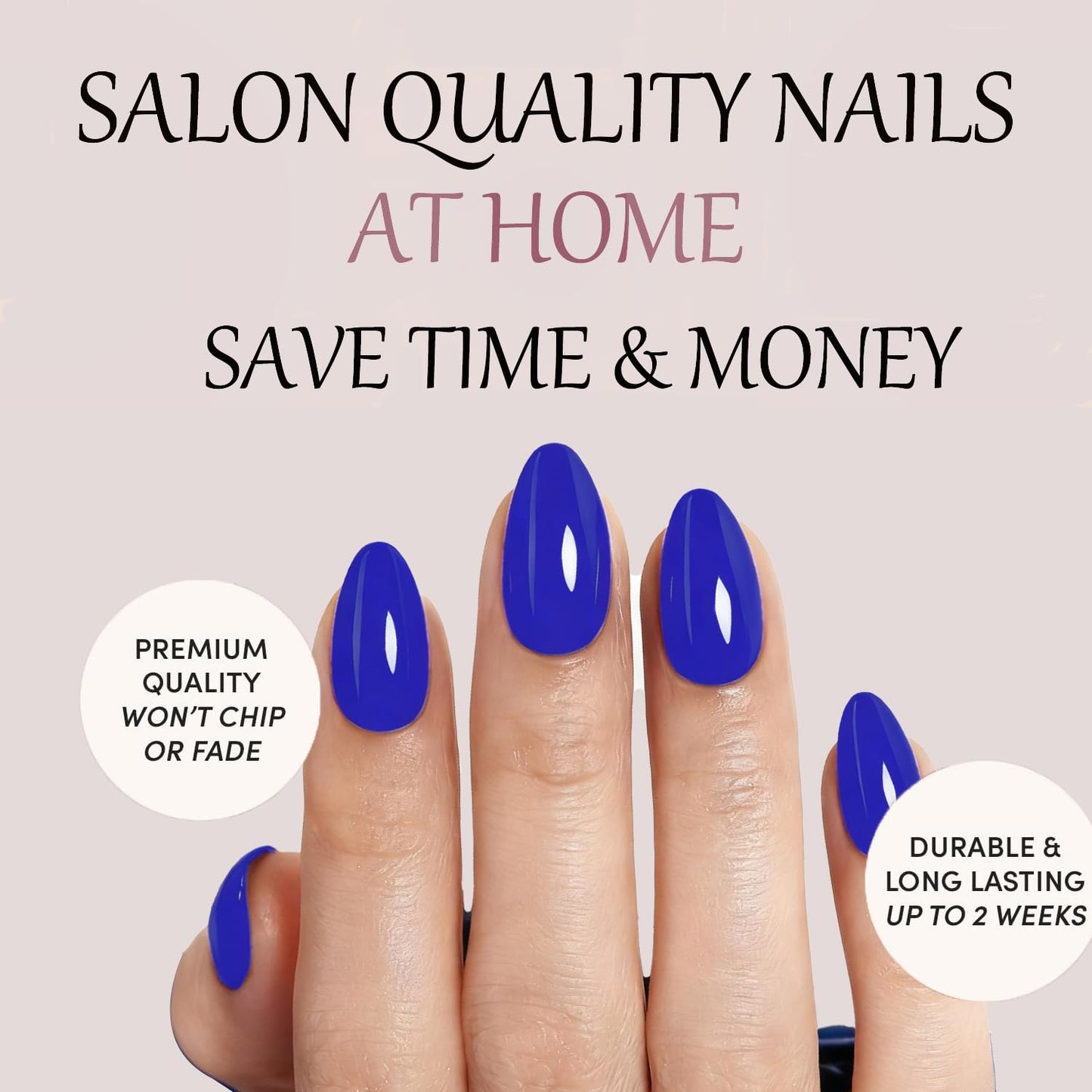 Blue Press On Nails Almond -Short Press On Nails with Nail Glue, Fit Perfectly & Natural Reusable Stick On Nails in 12 Sizes - 24PCS Soft Gel Glue On Nails Kit