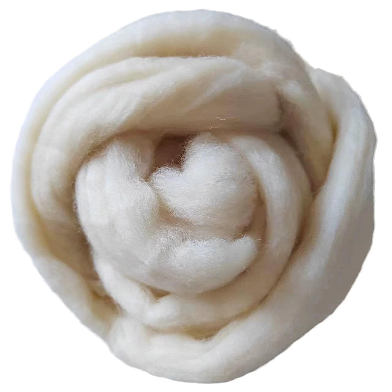 iMongol 100% Merino Wool Roving Top Yarn for Spinning Arm Knitting Felting Undyed Natural White Wool Combed Stuffing (2oz, Wool Top)