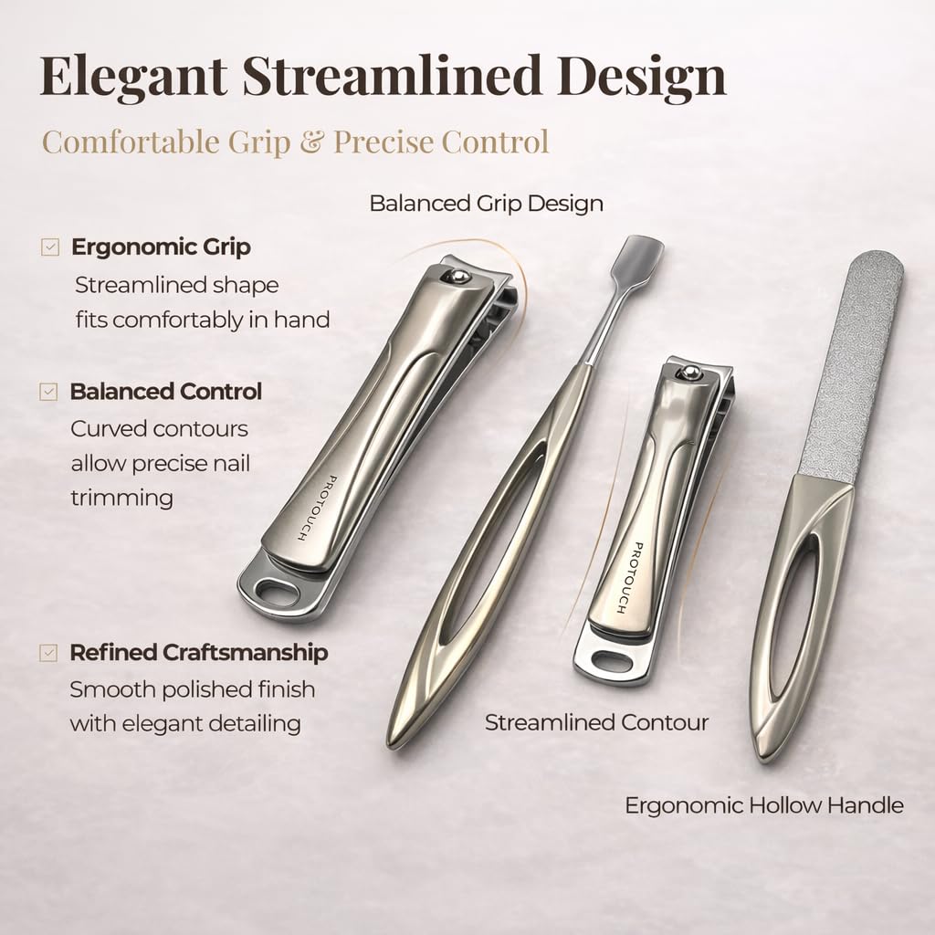 PROTOUCH Premium Manicure Set for Men & Women, Professional Nail Grooming Kit, Nail Clipper Set with Precision Stainless Steel Tools, Elegant Vegan Leather Travel Case, Luxury Gift Set