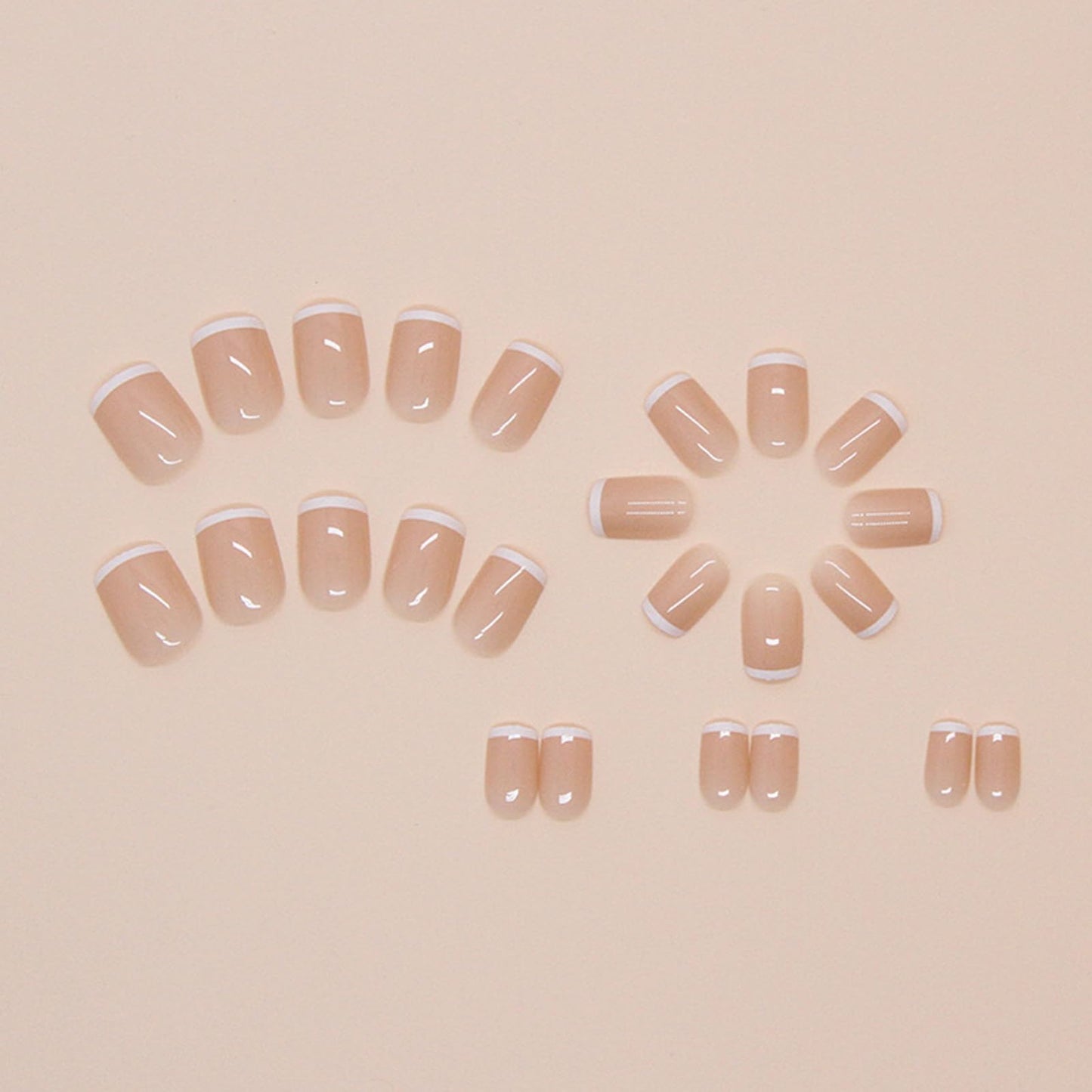 Square Press on Nails Short Fake Nails with White French Tip Designs Daily Wear Simple Nails Press ons Glossy Glue on Nails Nude Full Cover Artificial Stick on Nails for Women 24Pcs