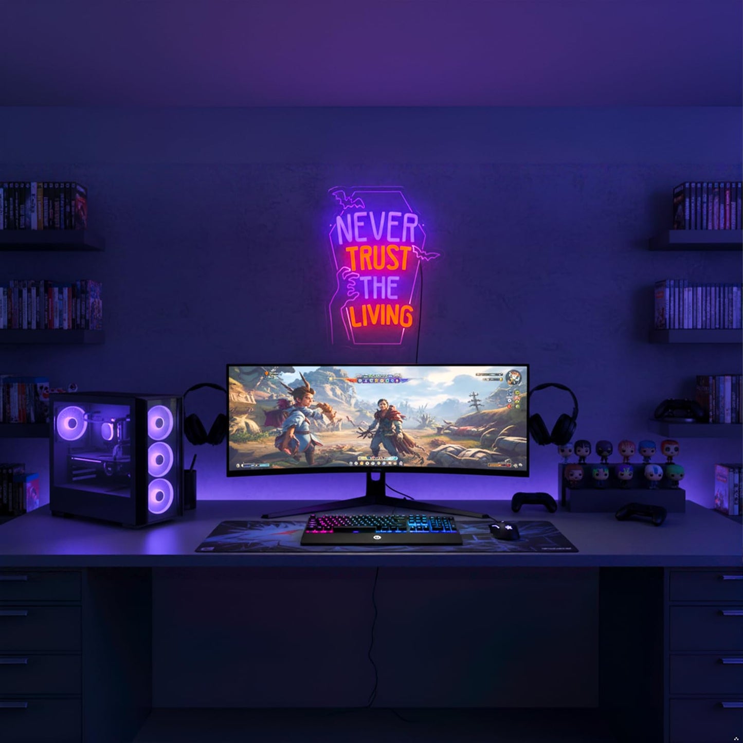 Mvorixa Gothic Never Trust The Living Neon Sign Gothic Neon Light Dimmable LED Neon Glowing Wall Art for Dark Aesthetic Bedroom, Gaming Room, Home Bar & Goth Room Decor