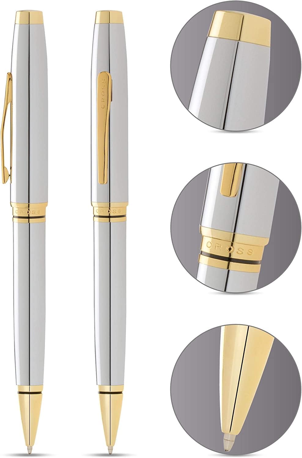 Cross Coventry Polished Chrome with Gold-Tone Ballpoint Pen - Refillable Pen for Smooth Writing - Professional, Elegant Accessory - Black Ink - Long-Lasting Use - Desk Essential - Gift-Ready
