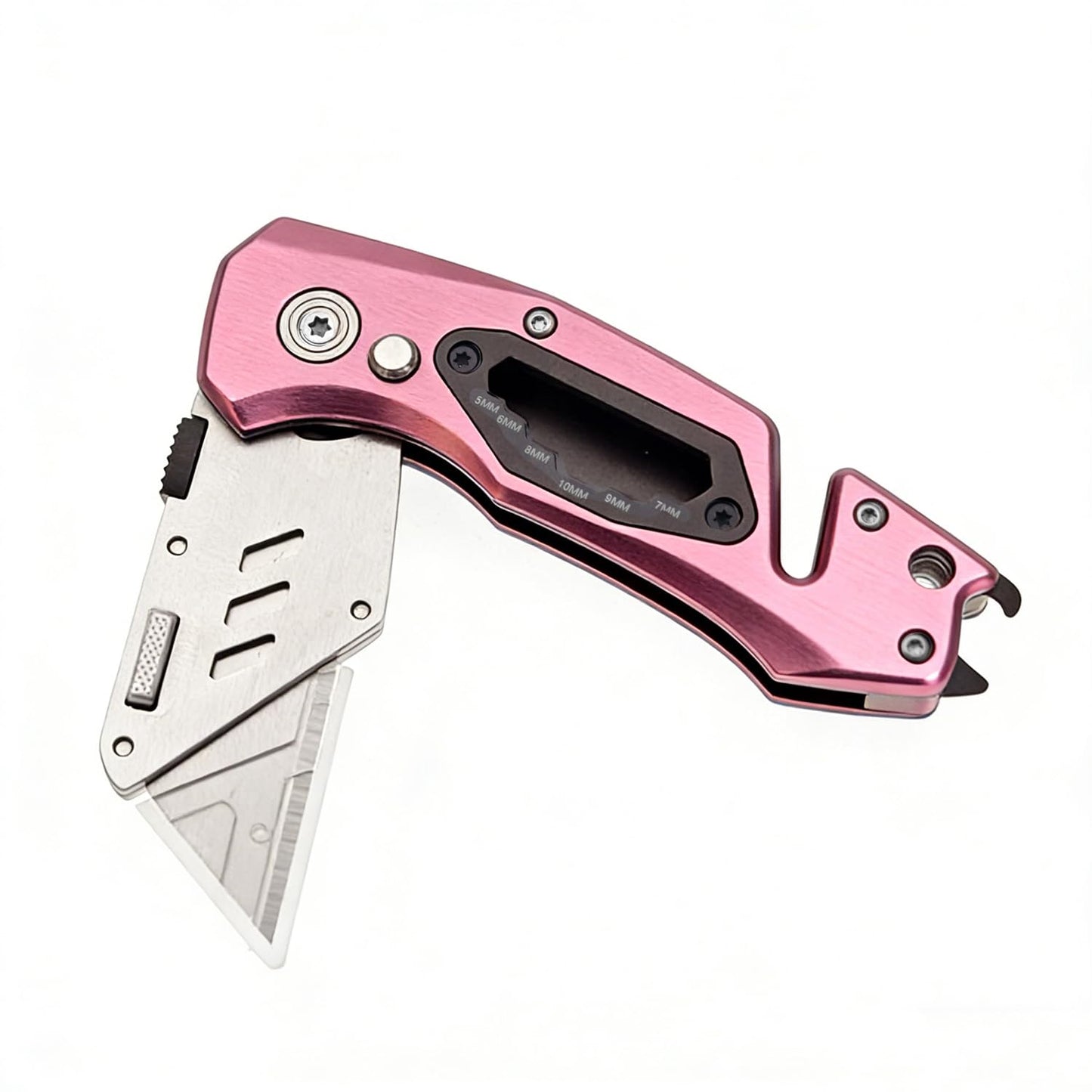 Utility Knife Folding Safety Lock Quick Change with 10 Extra SK5 Replacement Blade Lightweight Aluminum Handle & Pocket Clip Multi-Use Box Cutter Office Home Art Diy Great Gift Choice (UPG.V.Pink)