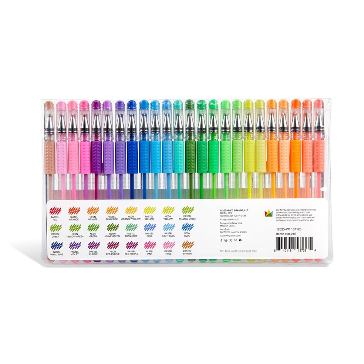 KINGART Gel Pens, Pastel Tone Colors, Non-Toxic, All Ages, Smooth Rollerball Tip, Luxurious Comfort Grip, 24 Count