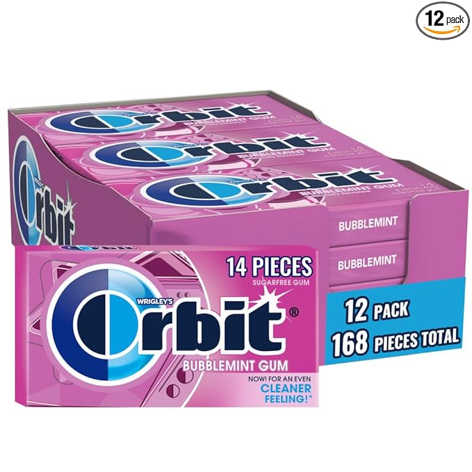 ORBIT Bubblemint Chewing Gum Sugar Free, 12 Packs of 14-Pieces (168 Total Pieces) Gum Packs Bulk