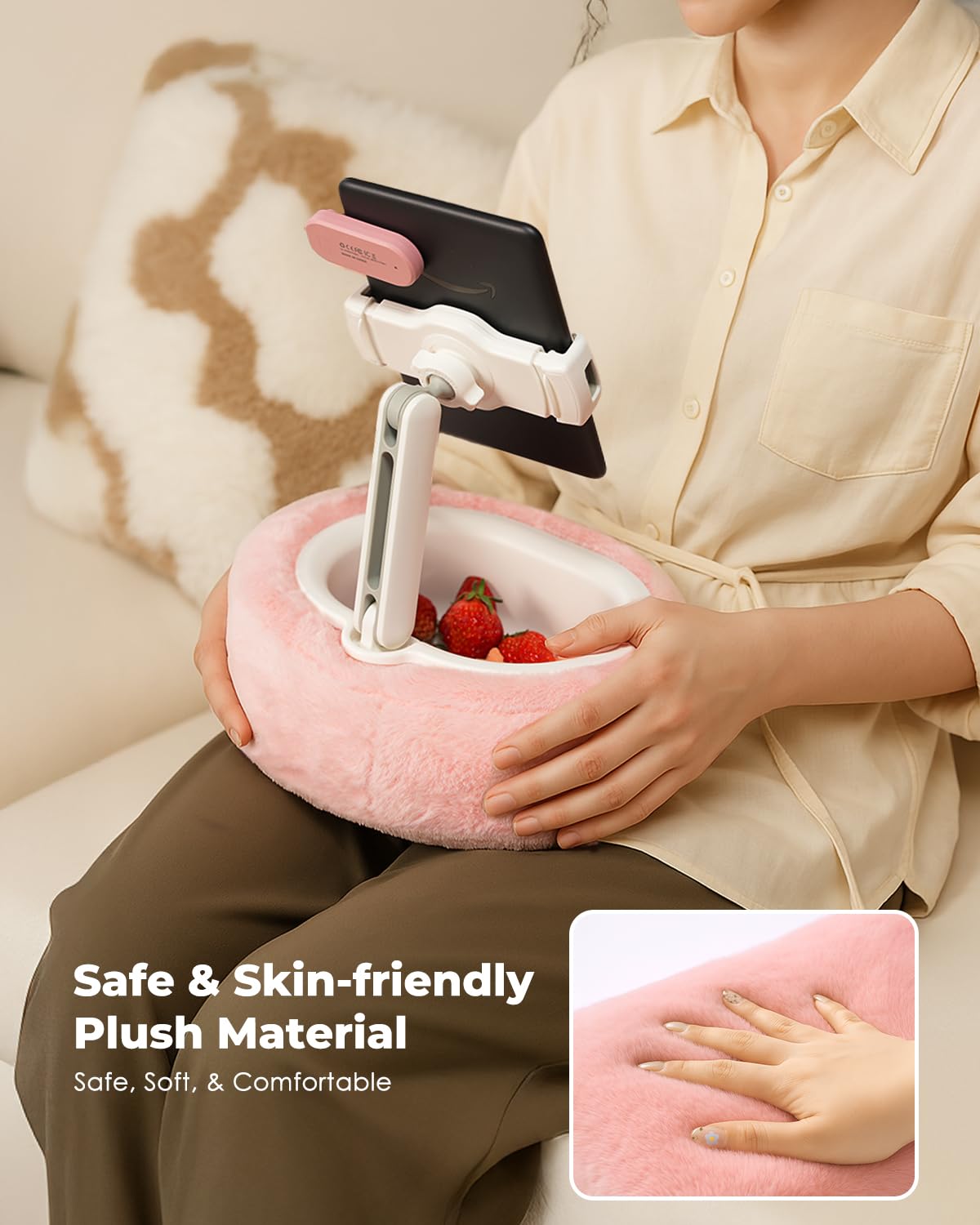Viozon Tablet Pillow Stand,Kindle Pillow Stand, Compatible with 4-11" Tablet/Phone with Small Bowl, Kindle Holder Accessories,Idea for Reading and Video Watching On Bed,Pink