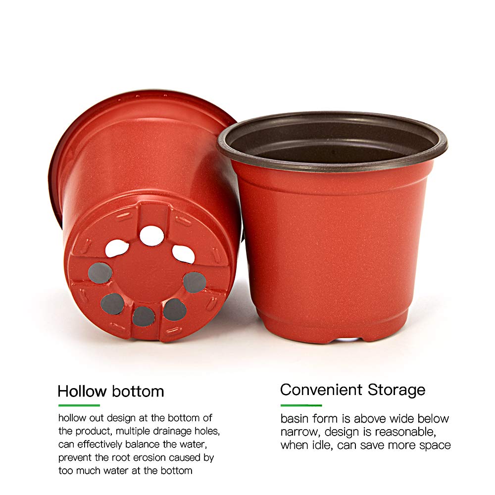 JERIA 200 Pack 6 Inch Plastic Nursery Pots Comewith Drainage Holes, Seedling Flower Plant Container and Seed Starting Pots with 200 Pcs Labels