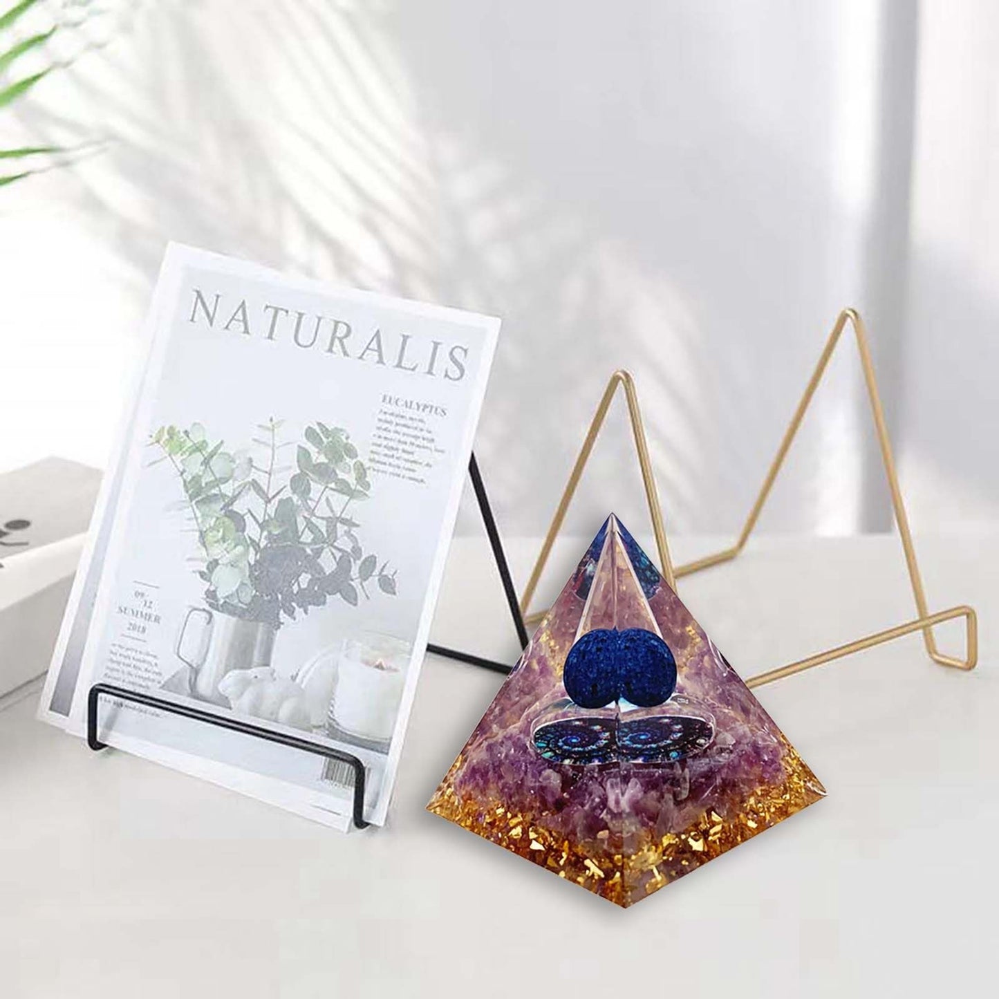 Crystal Pyramid, Lapis Lazuli & Amethyst Healing Crystal Pyramid Porstive Energy Generator, Natural Crystals Energy Pyramid for Attract Wealth Success and Lucky