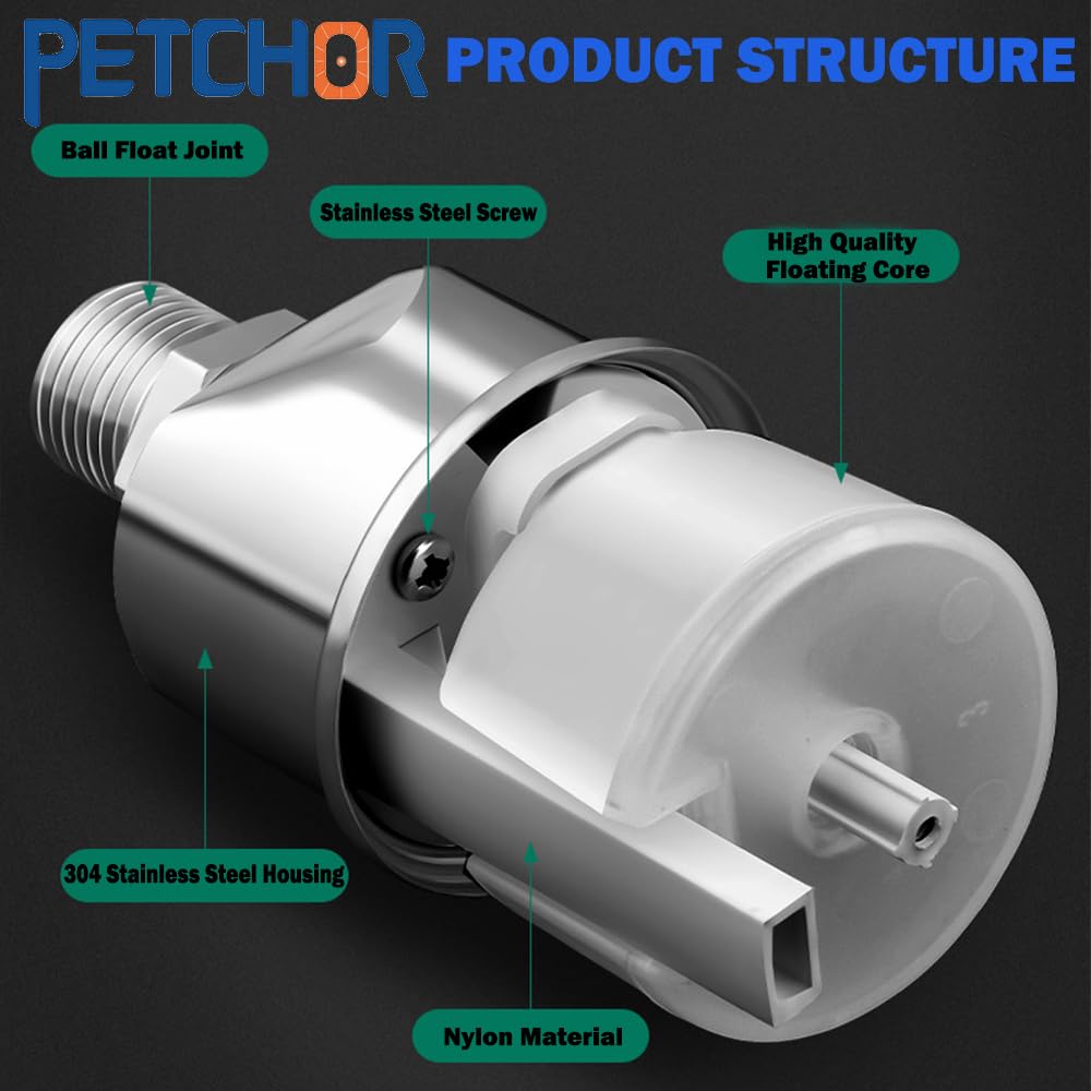 PETCHOR 304 Stainless Steel Fully Automatic Water Level Control Float Valve, 1/2" 3/4''Float Ball Valve, Auto Float Water Shut off Valve for Pool, Water Tank, Livestock Troughs, Fish Pond