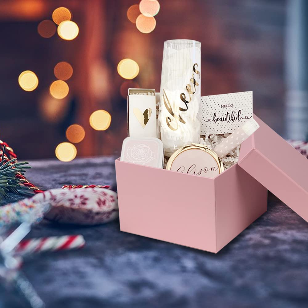 Briful Square Gift Boxes with Lids Set of 4 Pink Gift Box Assorted Sizes Nesting Gift Boxes for Presents Birthday Bridesmaid Wedding Valentines Christmas Party Favor Boxes