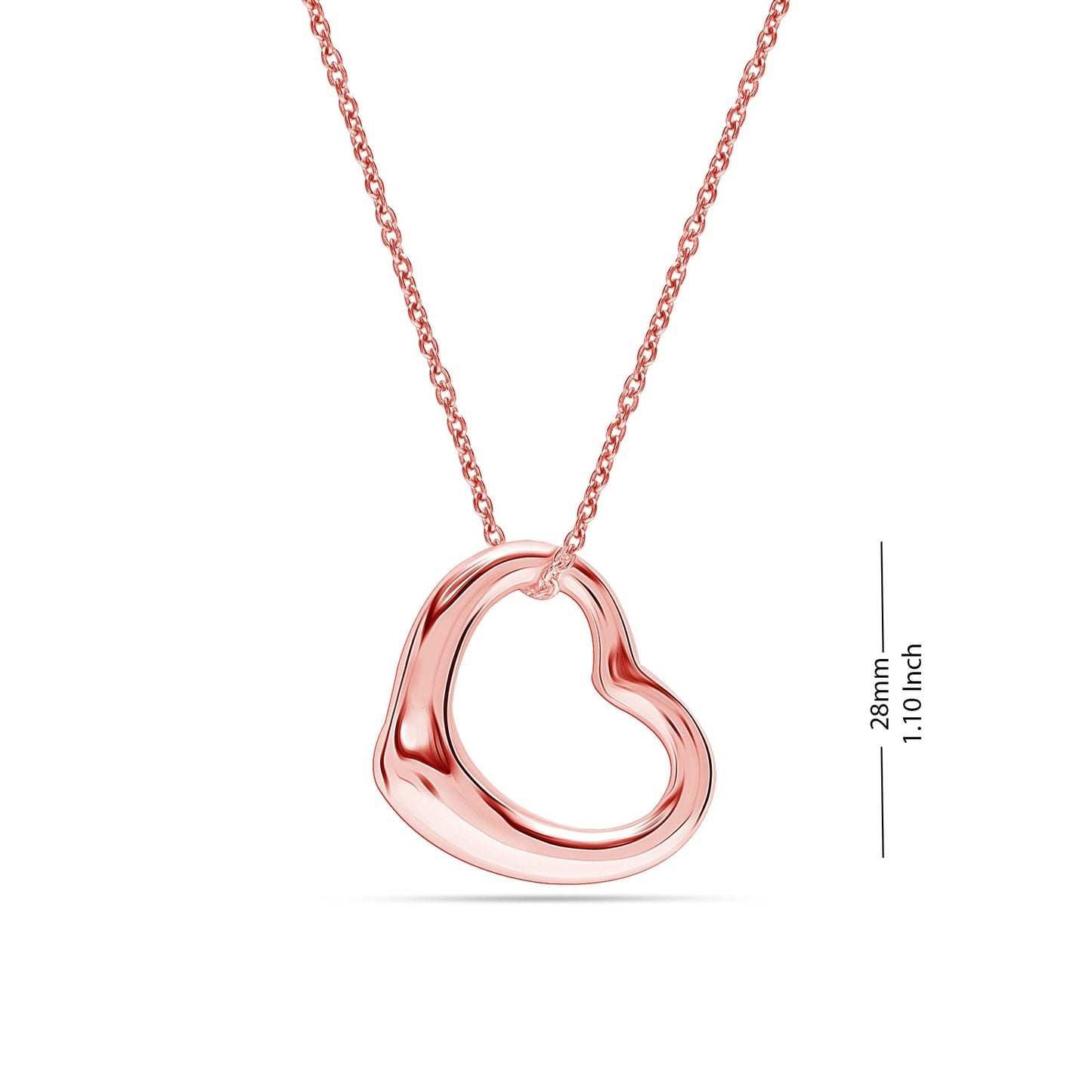 LeCalla 925 Sterling Silver Rose-Gold Plated Love Open Heart Pendant Necklace for Women