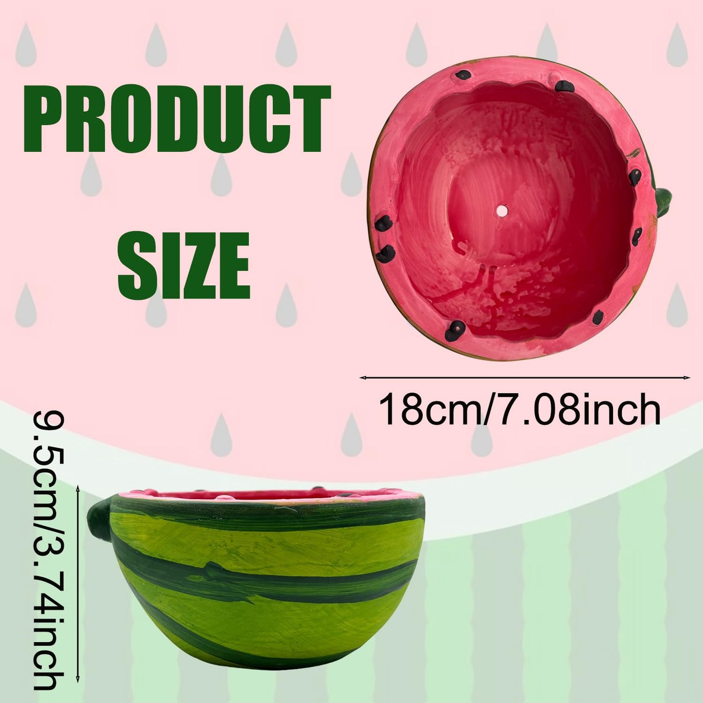 LOTIKOU 7'' Watermelon Pot, Cute Watermelon Shaped Pot, Fruit Ceramic Vase, Funny Fruit Ceramic Planter for Indoor Plants, Balconies, Patio Spaces