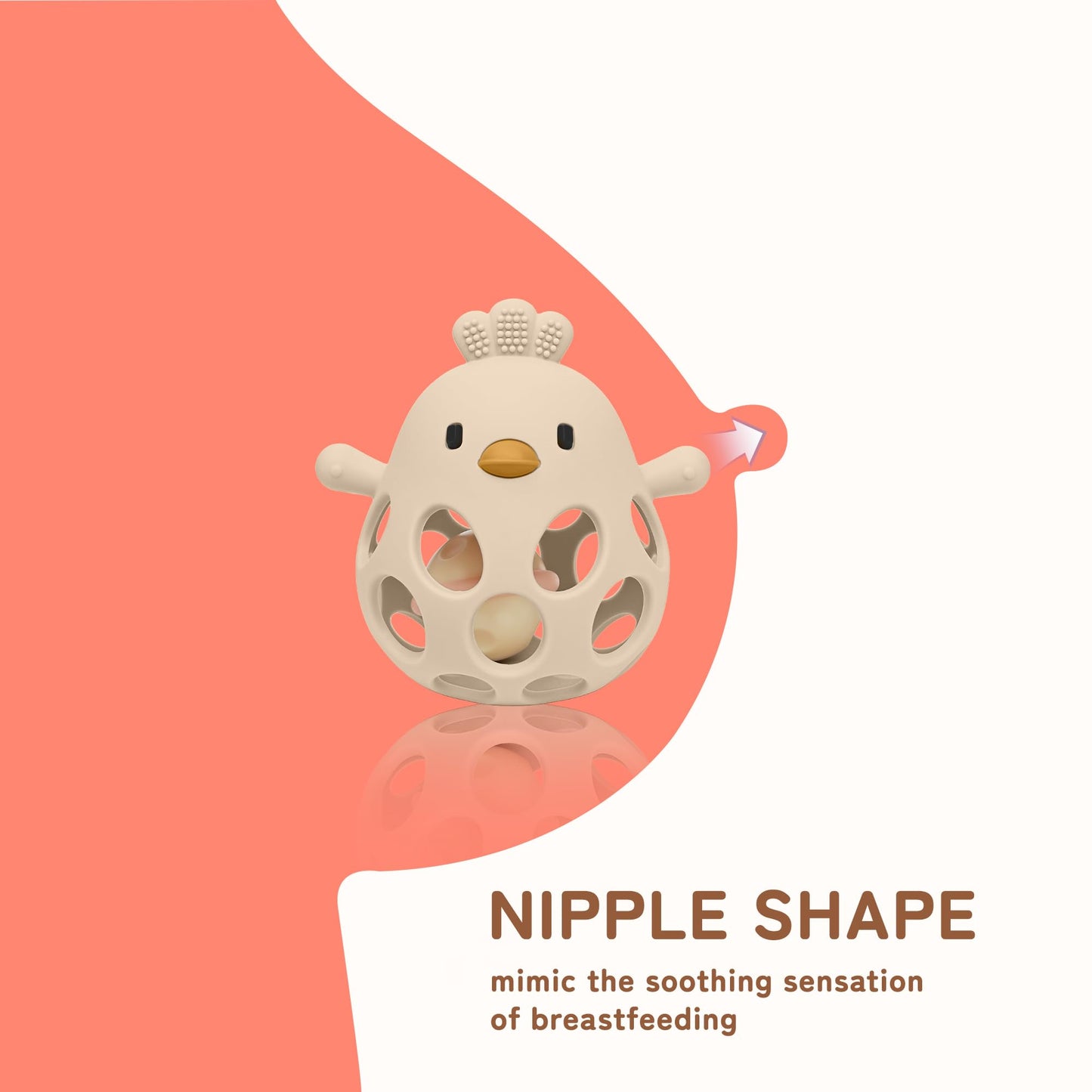 Tinabless 2-in-1 Baby Teether Rattle Toy, Easy Grip Silicone Teething Toy for Babies 3-12 Months, BPA-Free Sensory Chew Toy for Sore Gums, Infant Shower Gift (Beige w/Rattle)