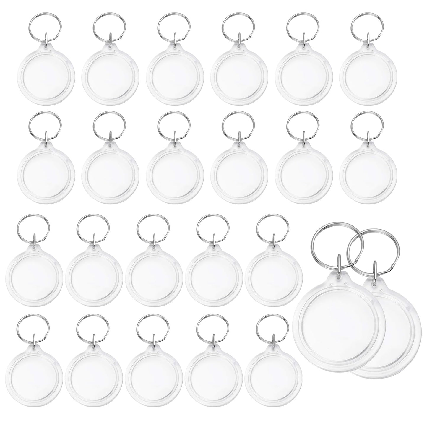 UPSTORE 25PCS 1.4inch Inner Diameter Round Clear Acrylic Blank Passport Photo Logo Image Inserts Split Keychain Keyrings Wallet Friendly Picture Snap-in Frame Key Ring for Women and Men