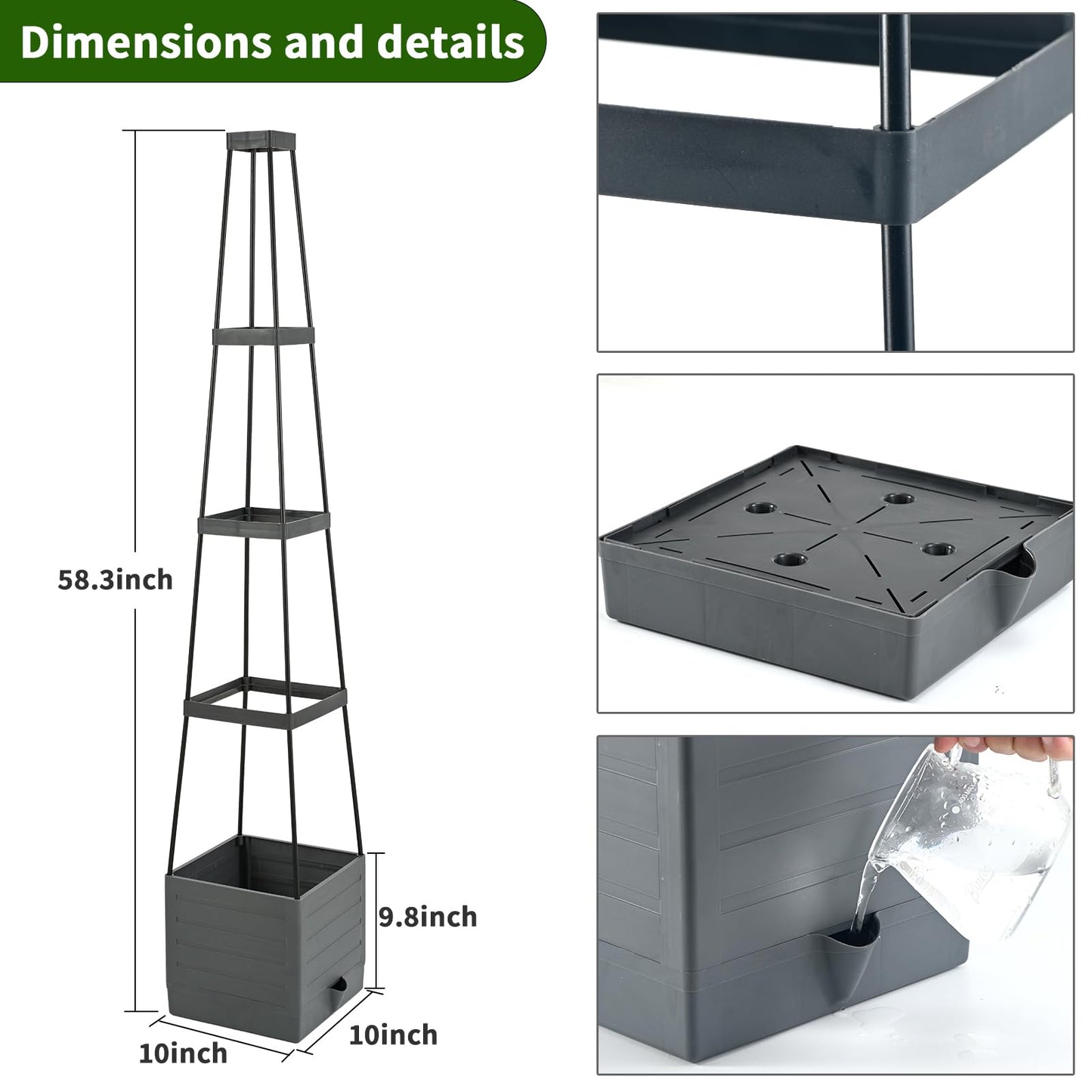 Qaobo 2 Pack Raised Garden Bed, Planter Boxes with Trellis 58.3'' Tomato Planters for Climbing Vine Vegetables Flowers Plants Self Watering Tomatoes Cage for Outdoor Patio Greenhouse