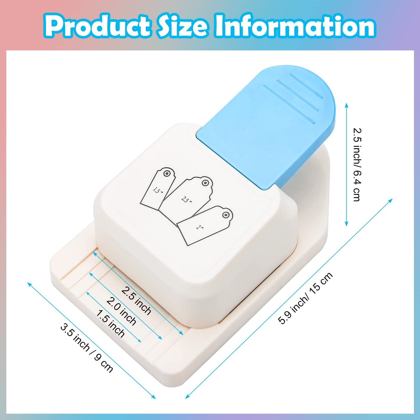 3 in 1 Craft Tag Punch, Windspeed 1.5/2/ 2.5 Inches Tag Shaped Paper Puncher Craft Tag Punch Gift Tag Paper Puncher with Rope/Scrapbooking Cards for DIY Arts Crafts
