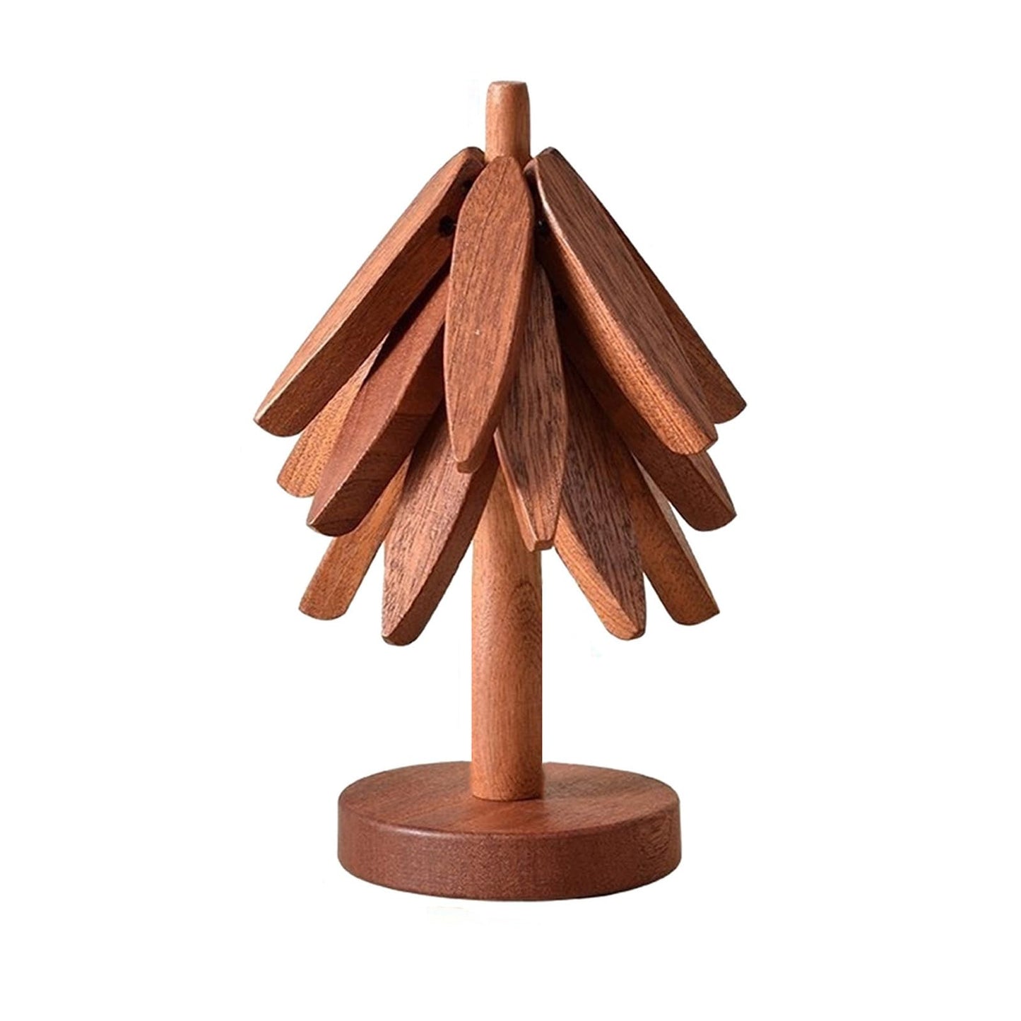 Walnut Tree Table Mat,Wooden Table Mat Tree,Foldable Trivets for Hot Dishes,Non-Slip Heat Insulated Folding Wood Table Plate Mat (Walnut)