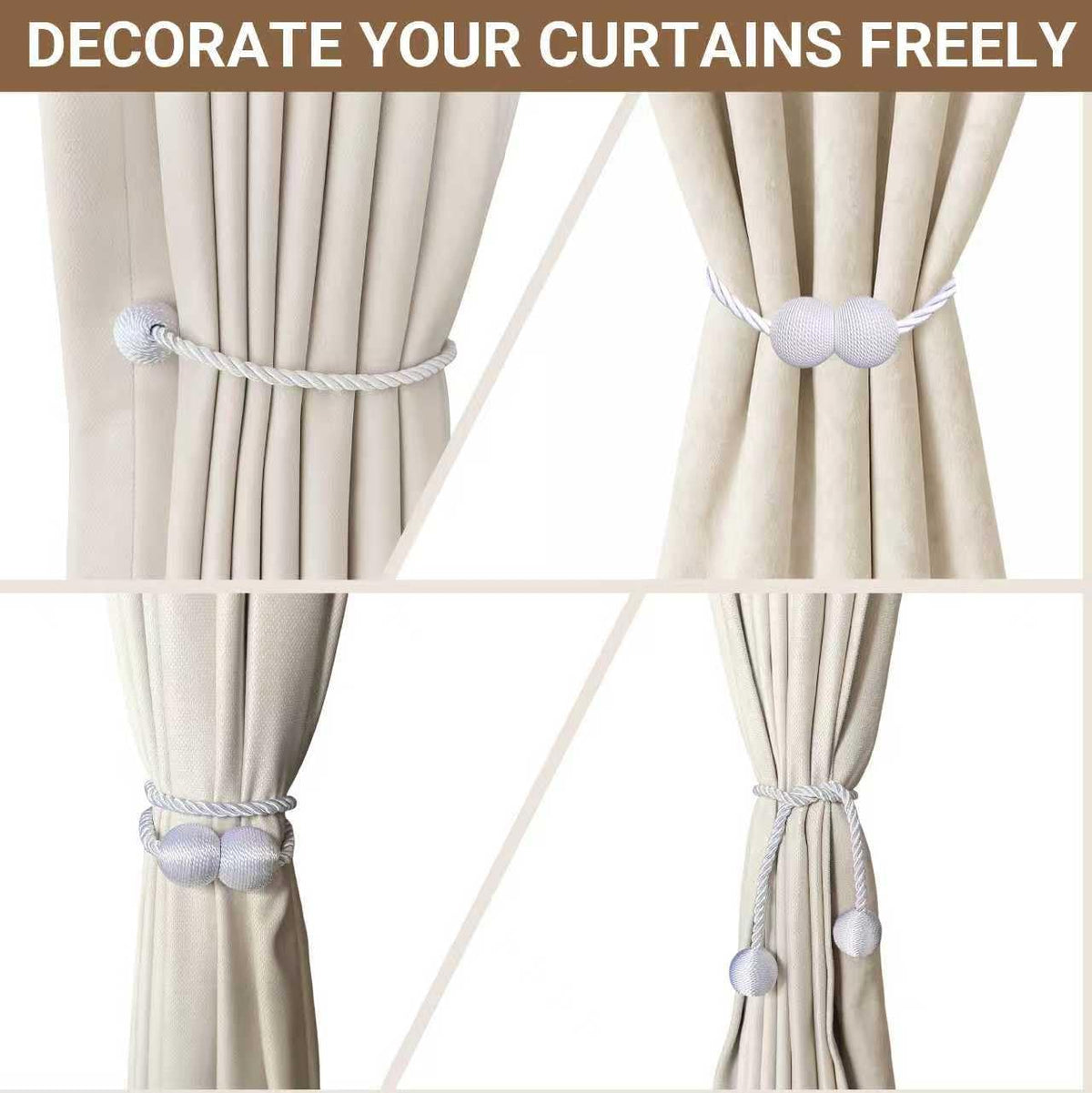 Magnetic Curtain Tiebacks White 2pcs