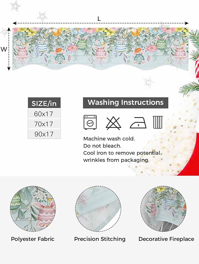 Easter Fireplace Mantel Scarf Table Runner, Spring Eggs Eucalyptus Branch Floral Wooden Winter Garland Mantel Top Tablerunners Dresser Scarves Cover Decorations for Windows Party Living Room 90''x17''
