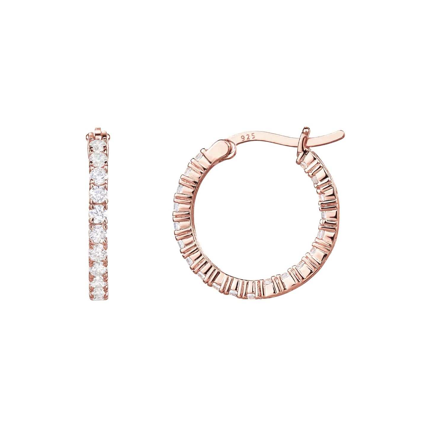 PAVOI 14K Gold Plated 925 Sterling Silver Post Cubic Zirconia Hoop Earrings | Rose Gold Hoops