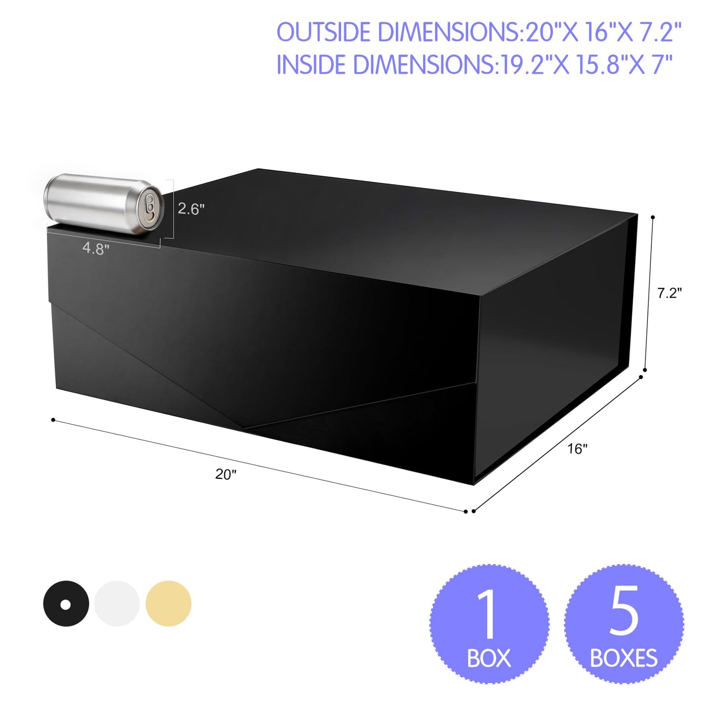 JINGUAN 19.2x15.8x7 Inches, Extra Large Gift Box with Lid, Groomsman Proposal Box with Magnetic Closure, Giant Gift Box for Clothes and Large Gifts (Glossy Black)