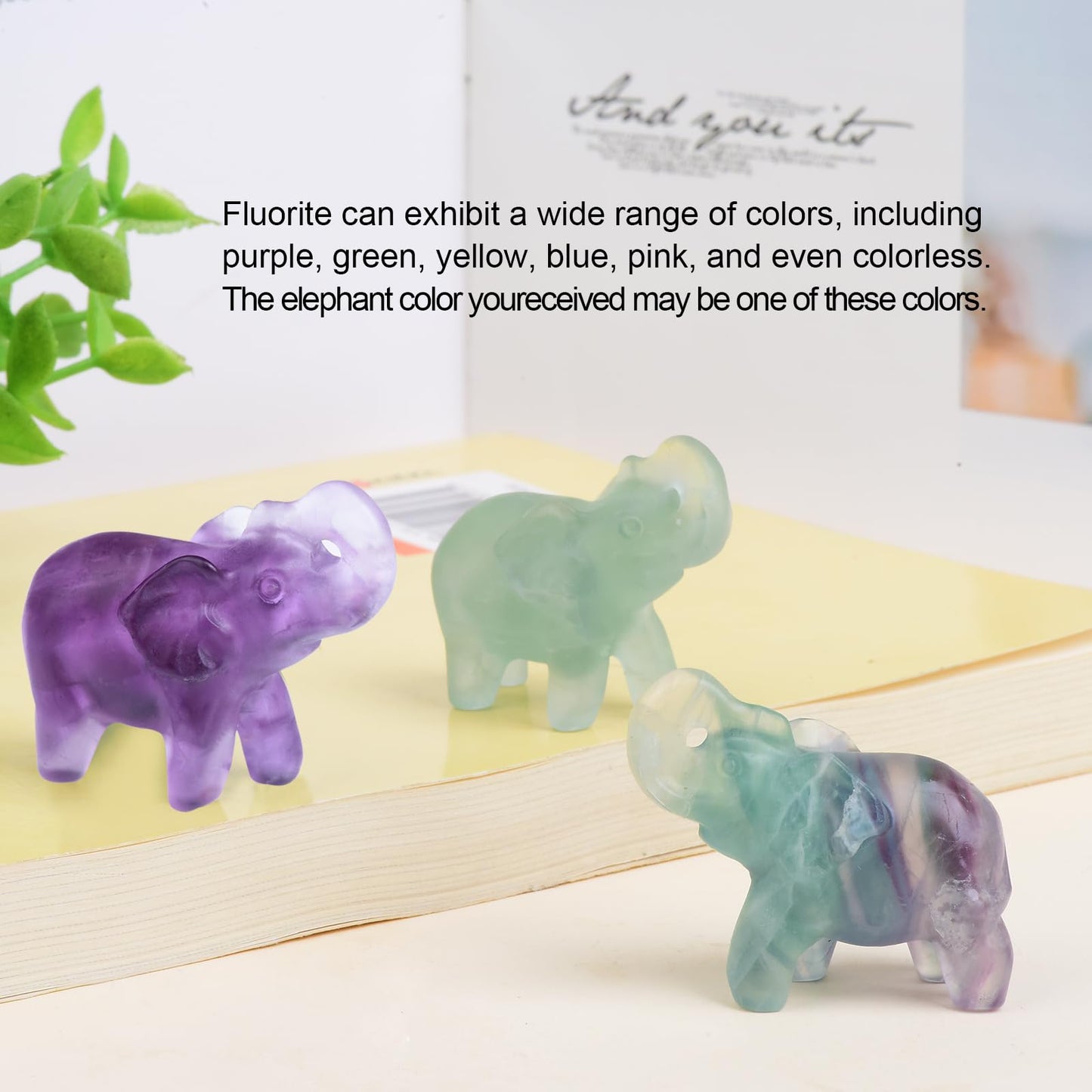 Ytbeoxk 1.8 Inch Fluorite Elephant Crystal Decor, Healing Crystal Cute Figurines,White Elephant Gemstones Decorations Statue, Lucky Reiki Stones in Home and Office Meditation Gift for Women and Men