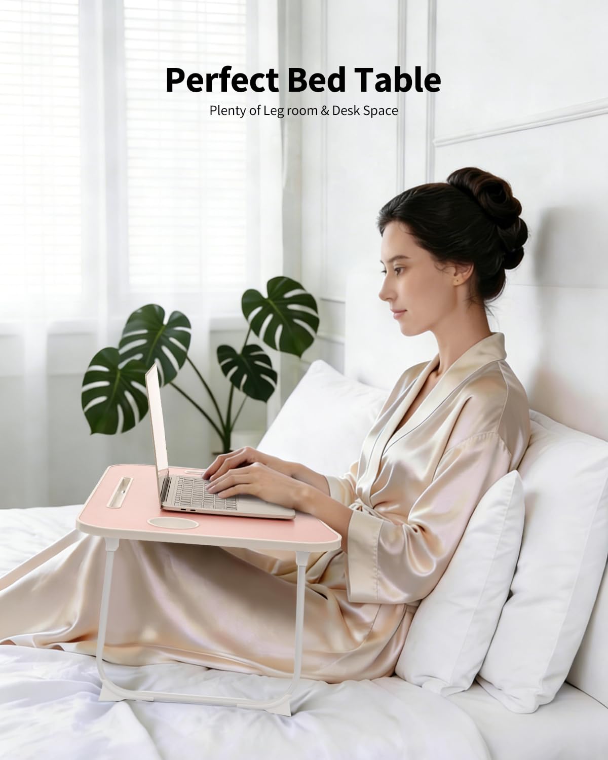 Ruxury Folding Lap Desk Bed Desk Laptop Table Tray, Breakfast Serving Tray, Portable & Lightweight Mini Table for Sofa Couch Floor - Pink