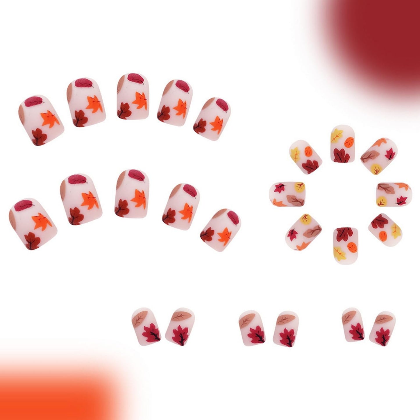 24pcs Short Square Fake Nails Fall Nails Press on Nails Thanksgiving Acrylic Nails Matte with Fall Leaf Design Autumn Maple Leaf Decoration Full Cover Press ones Stick on Nails for Women