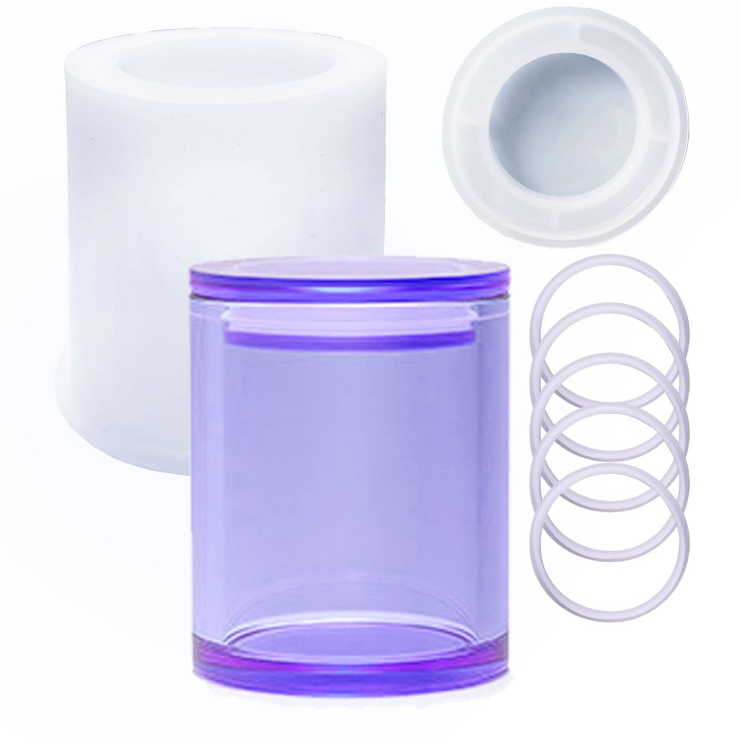Sealed Storage Box Silicone Resin Mold with 1 lid and 5 Rings Vase Pen Holder Bottle Jar Cylinder Shaped Epoxy Casting Molds for Candy Jewelry Ornaments Trinket Container Cup, 3D DIY Making Crafts