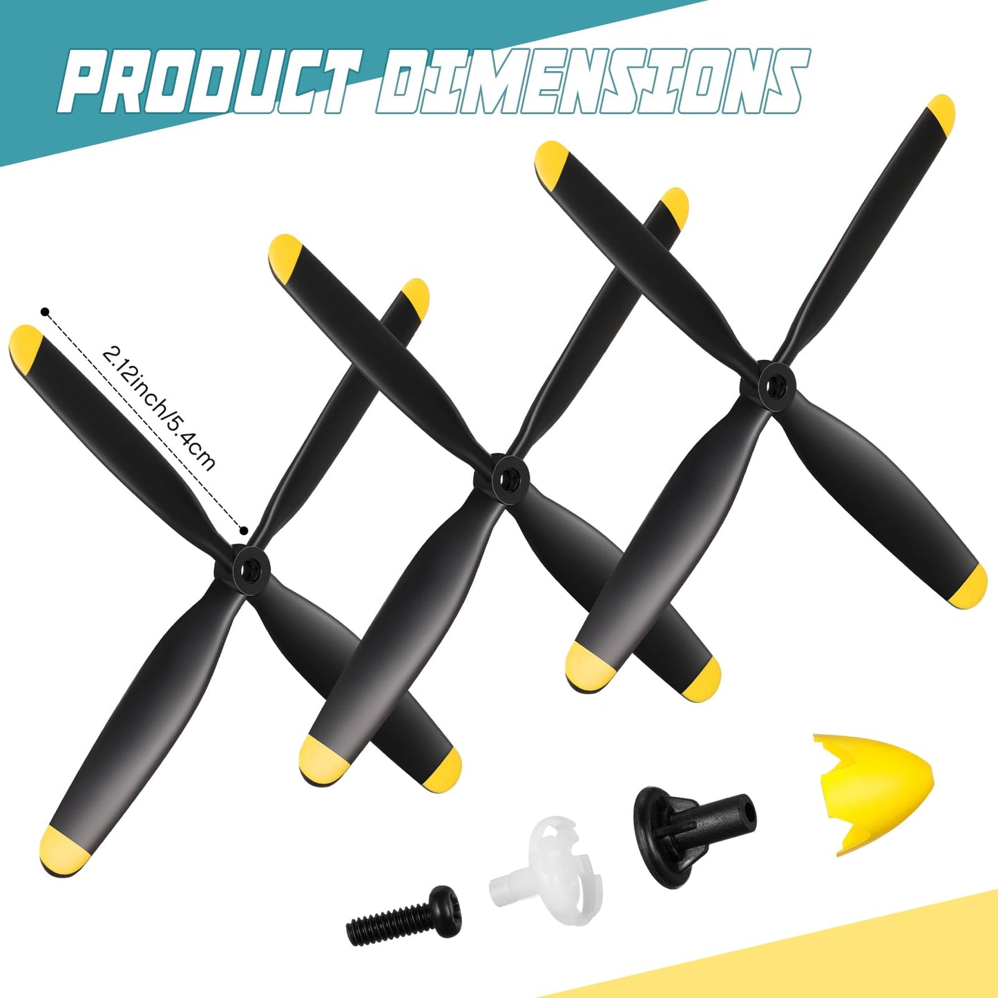 Hollowfly 6 Sets Spare Rc Plane Propellers Compatible with 500mm P51 Rc Plane 4 Channel Remote Control Airplane P51 with Propeller Savers Adapter, Yellow Nose