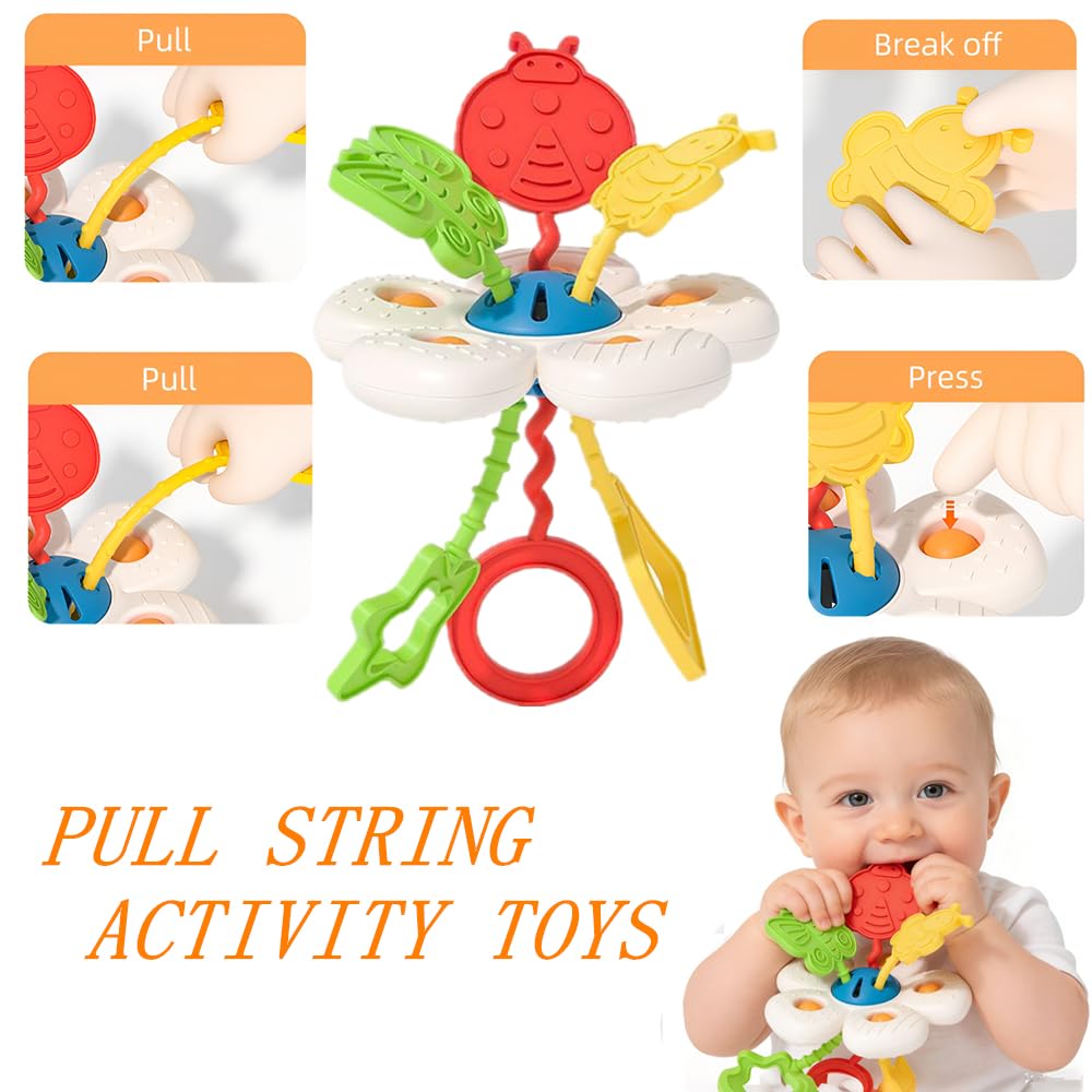 Etyat Baby Toys 6-12 Months, Montessori Toys for 1 Year Old, Silicone Pull String Teether Toy, Stacking Building Blocks Infant Toddler Toy 0-3, Shape Bin Sensory, Baby Boys&Girls Gifts Set