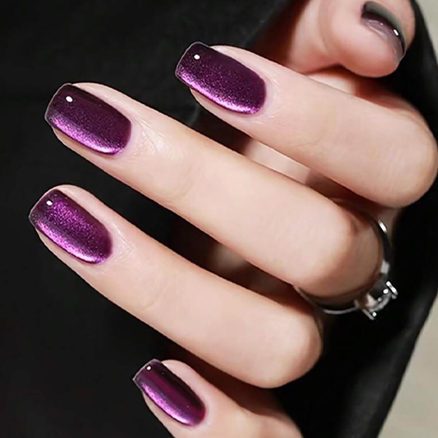 Purple Glitter Press On Nails Short Square Fake Nails Purple Glitter Design Stick On Nails Press Ons Reusable False Nails Full Cover Glossy Acrylic Glue On Nail For Women Nail Supplies 30Pcs