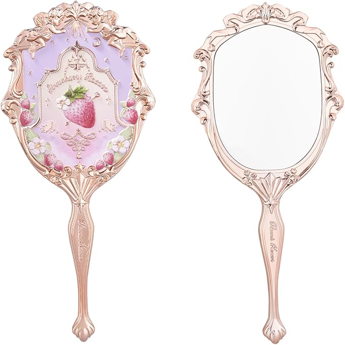 Flower Knows Violet Strawberry Rococo Hand Mirror,Vintage Portable Handheld Mirror,Fancy & Pretty Princess Mirror with Long Handle,Gift for Girls(Wisteria Purple)