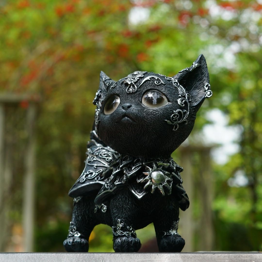 SACOJUCHY Mystical Black Cat Statue Elegant Silver Accented Kitten Sculpture Intricate Gothic Home Decor Enchanting Figurine for Cat Lovers, Witchy Aesthetic, & Unique Gifts