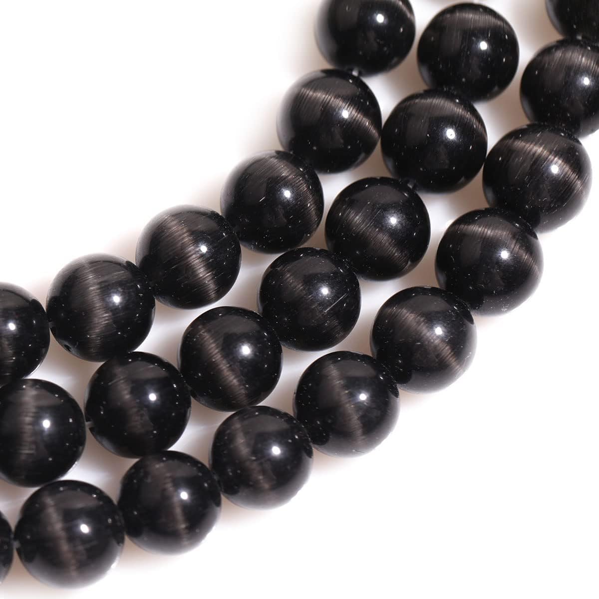 HAAMIIQII 45pcs 8mm Black Cat Eye Beads Round Loose Gemstone Beads for Jewelry Making Strand 15 Inch