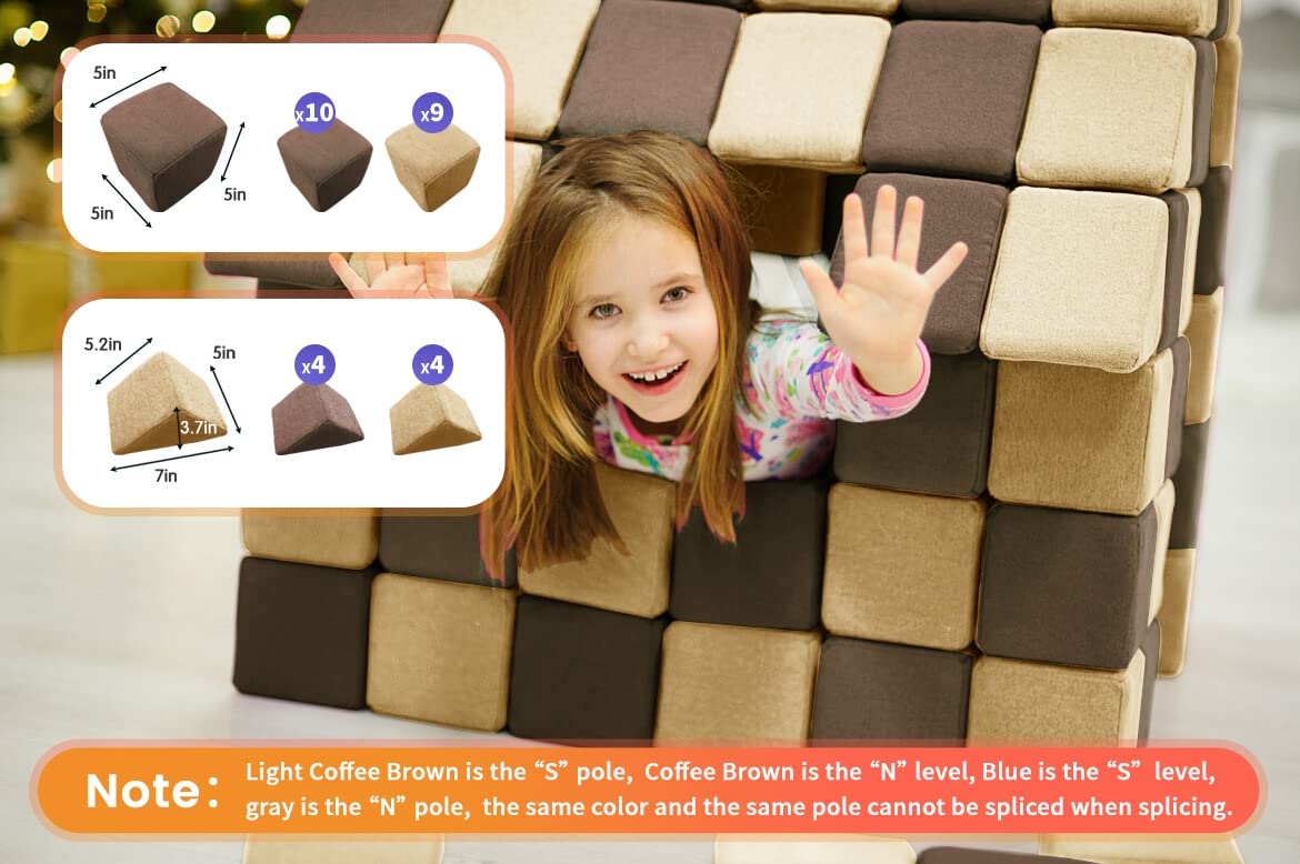 nets Tribe Magnetic Soft Building Blocks for Kids, Magnetic Blocks, Big Blocks, Educational Toys, Incredibly Fun Building Block for Children (Coffee Brown+Light Coffee Brown)