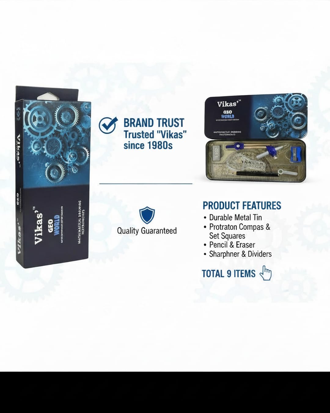 Vikas Vision + Geo World Geometry Box Combo | Metal Geometry Boxes with Full Math Instrument Kit | Ideal for Class 4–12 & Engineering Students | Exam-Ready School Combo Set