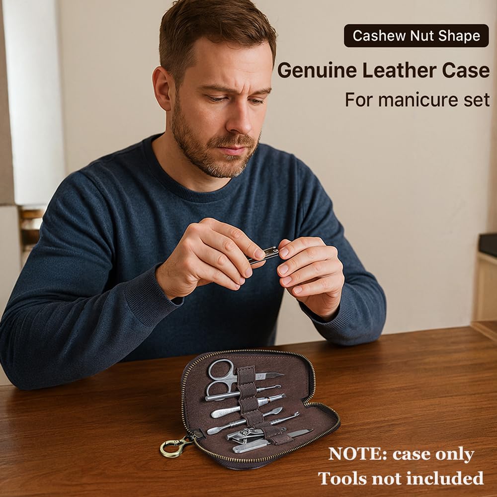 CONTACTS Full Grain Leather Manicure Set Case Travel Nail Clipper Pouch Empty for Men Personal Tools Pouch by Handmade (Case Only)