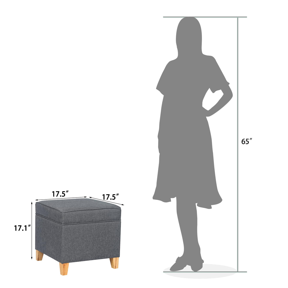 17.5" Square Fabric Ottoman with Storage