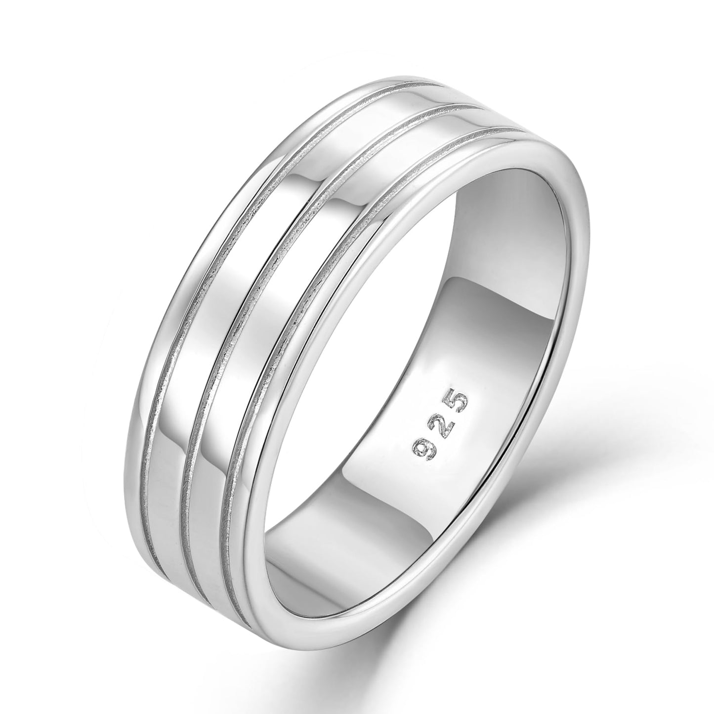 STARCHENIE 925 Sterling Silver Wedding Band Ring for Men, 6mm Striped Comfort Fit, Size 9
