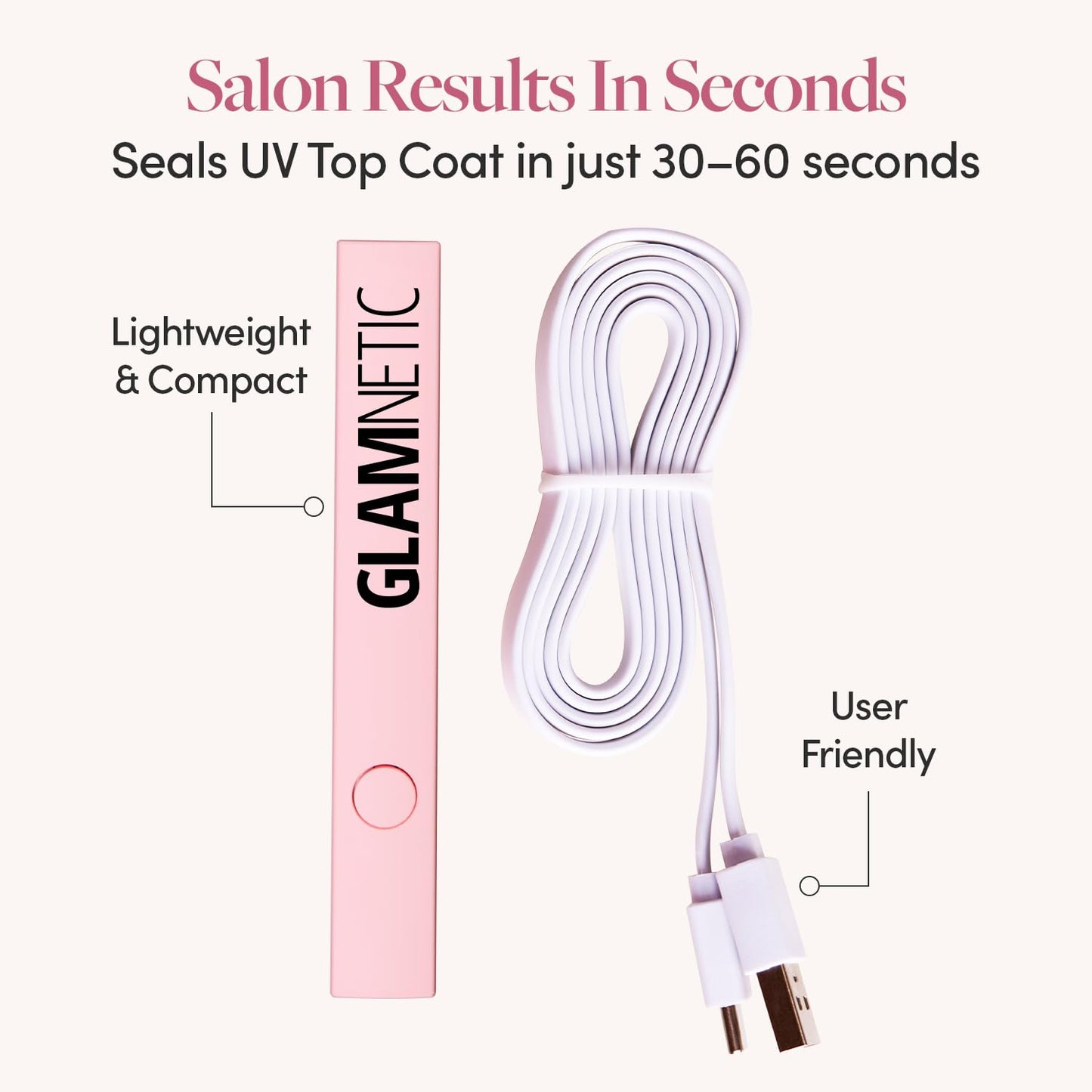 Glamnetic Handheld UV LED Lamp | Compact, Travel-Fiendly Curing Lamp for Nails | Lightweight & Easy to Use | USB Compatible