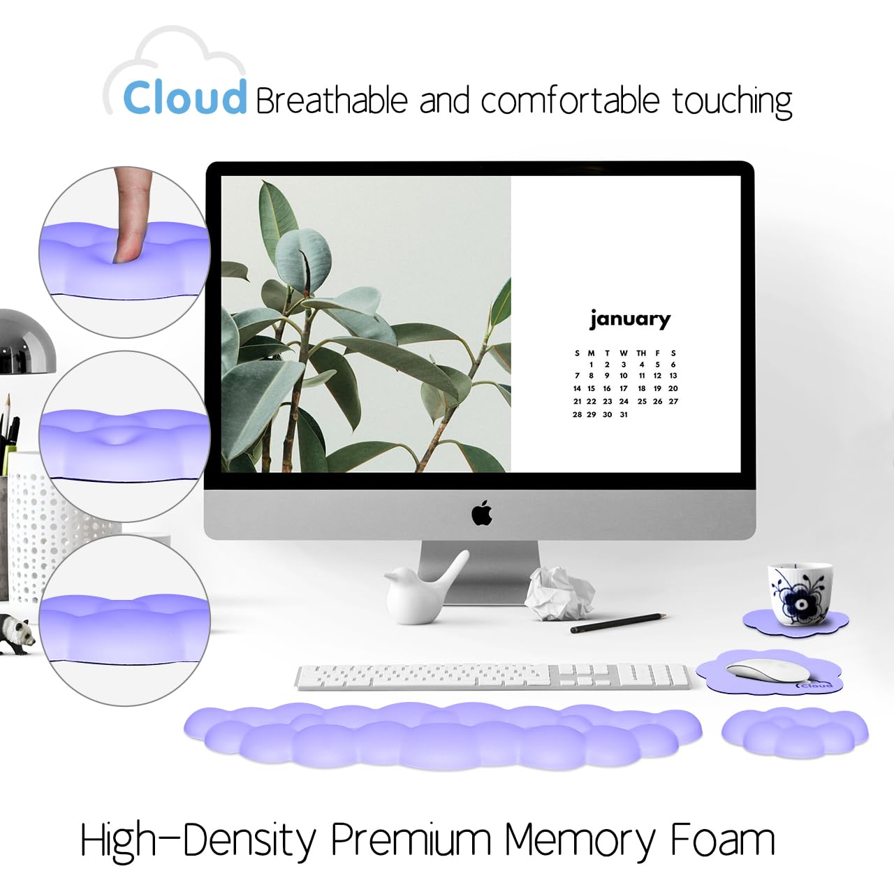 Cloud Wrist Rest Keyboard Palm Rest with Non-Slip Base for Computer Gaming Wrist Rest, YAMJUG Cloud Arm Rest Keyboard Wrist Pad Purple