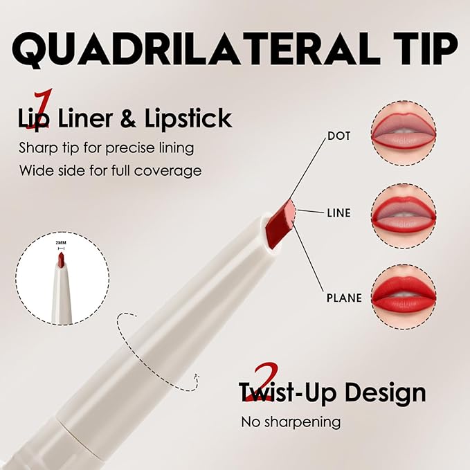 Erinde Long-Lasting Lip Liner Pencil, 2-in-1 Matte Lipliner Pencil for Sculpting & Filling, Rich Color Creamy Waterproof Lip Liner Crayon, Lip Contour Tint, Vegan & Cruelty-Free, 04 Charcoal Black