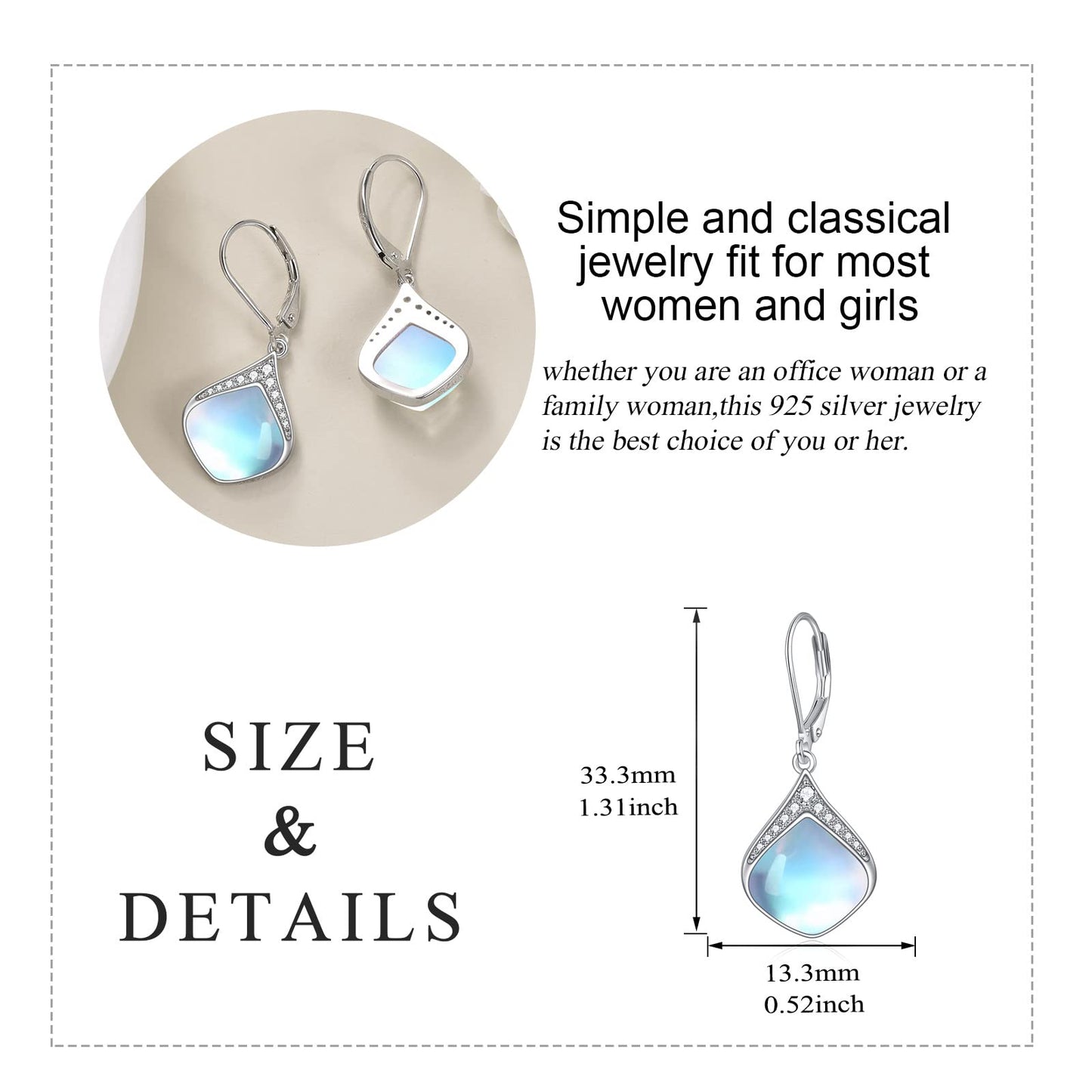 Moonstone Teardrop Earrings for Women Sterling Silver Cubic Zirconia Teardrop Drop cubic Zirconia Dangle Earrings Jewelry Christmas Gifts