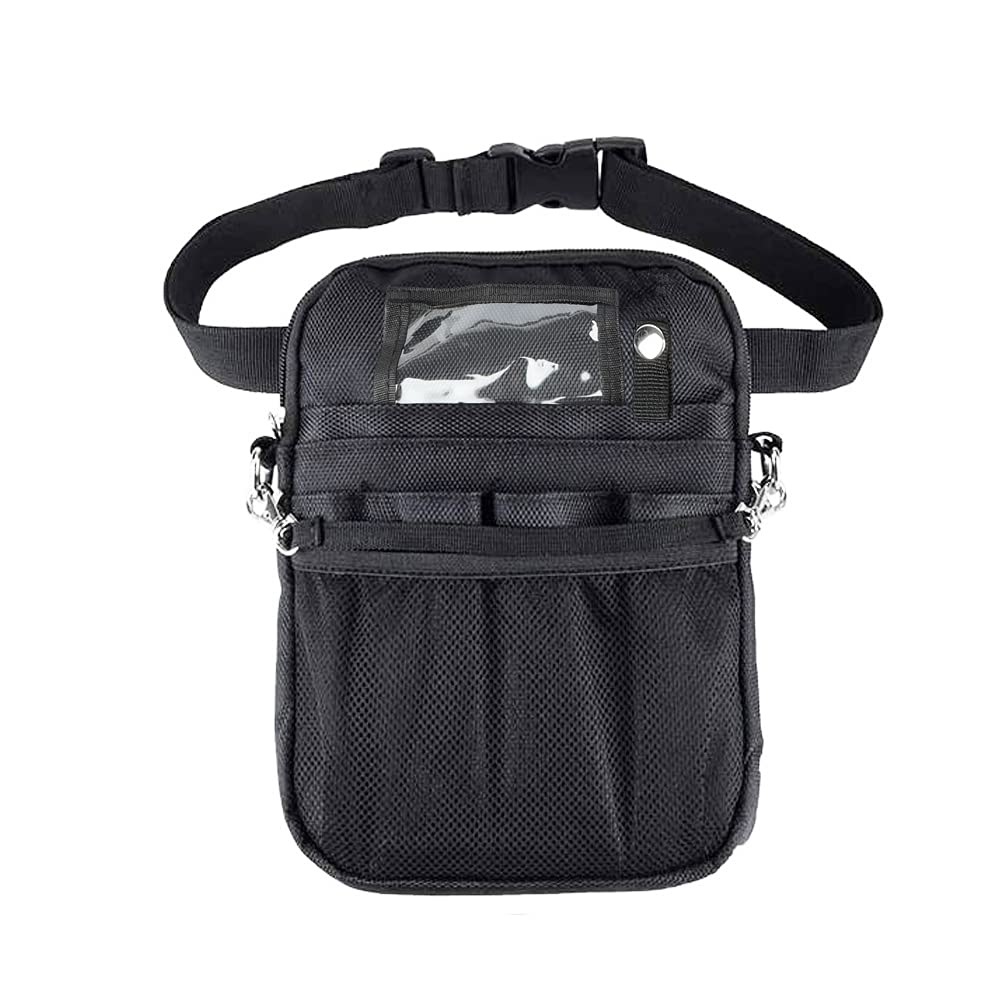 Nurse Organizer Belt 2 Sided -12 Pocket Waist bag Pouch Case for Medical Scissors Care Kit Tool (Black)