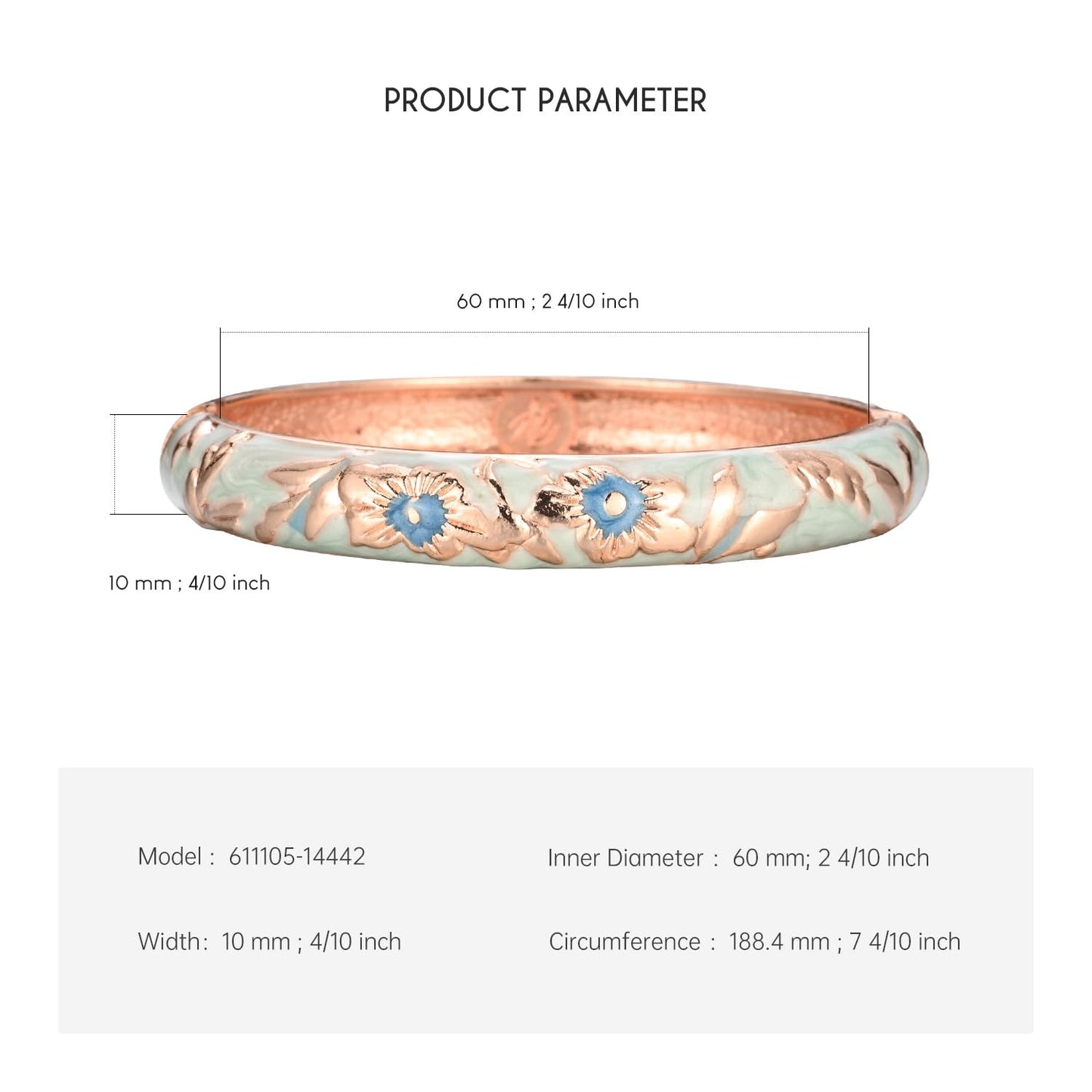 UJOY Enamel Flower Bracelet Colors Rose Plated Spring Cuff Bangle Cloisonne Jewelry for Women 55A103 Light Blue