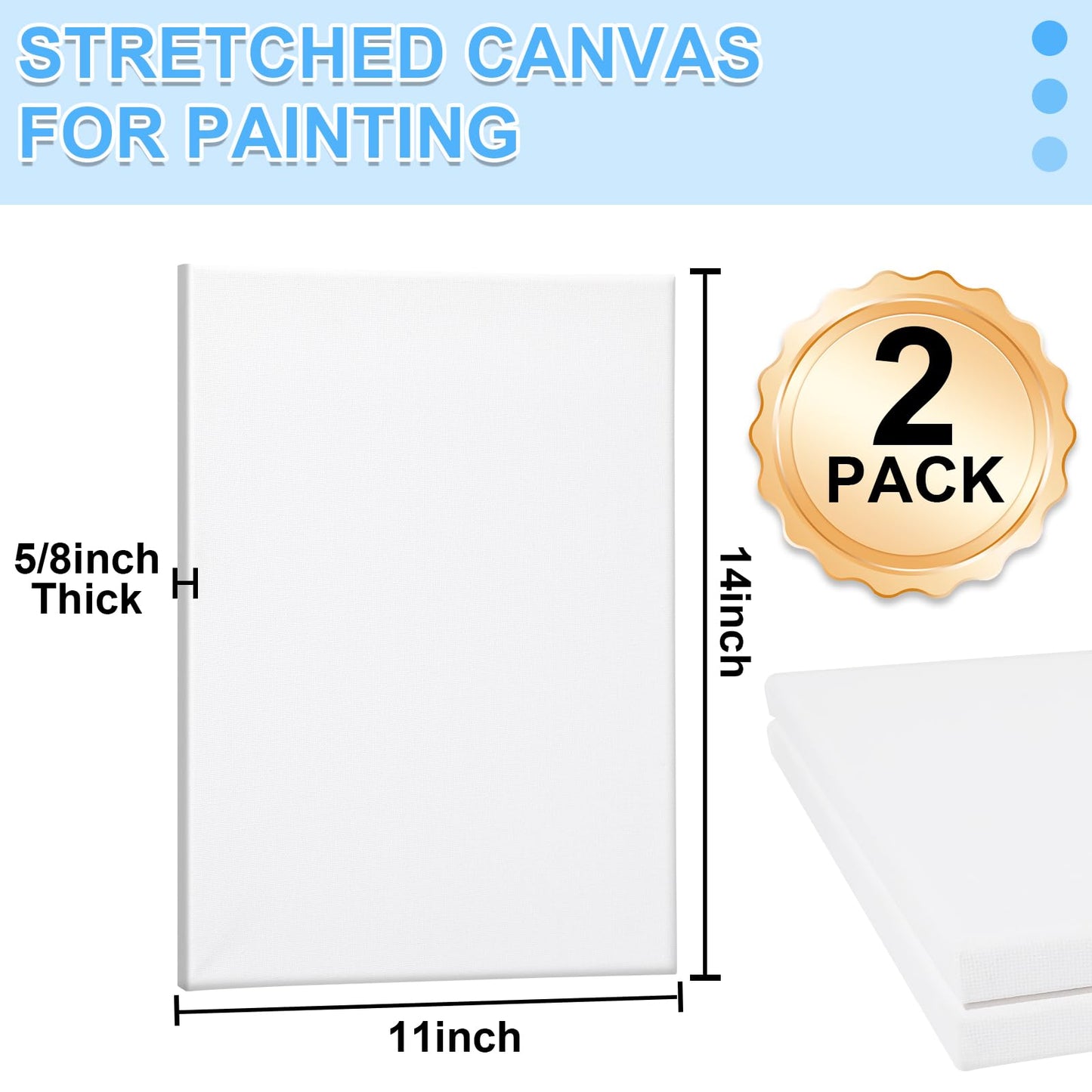 ESRICH Stretched Canvas for Painting 11x14 Inch, 2 Pack Blank Canvas -5/8 in Profile Primed White Canvases for Painting for Oil & Acrylic Paint.