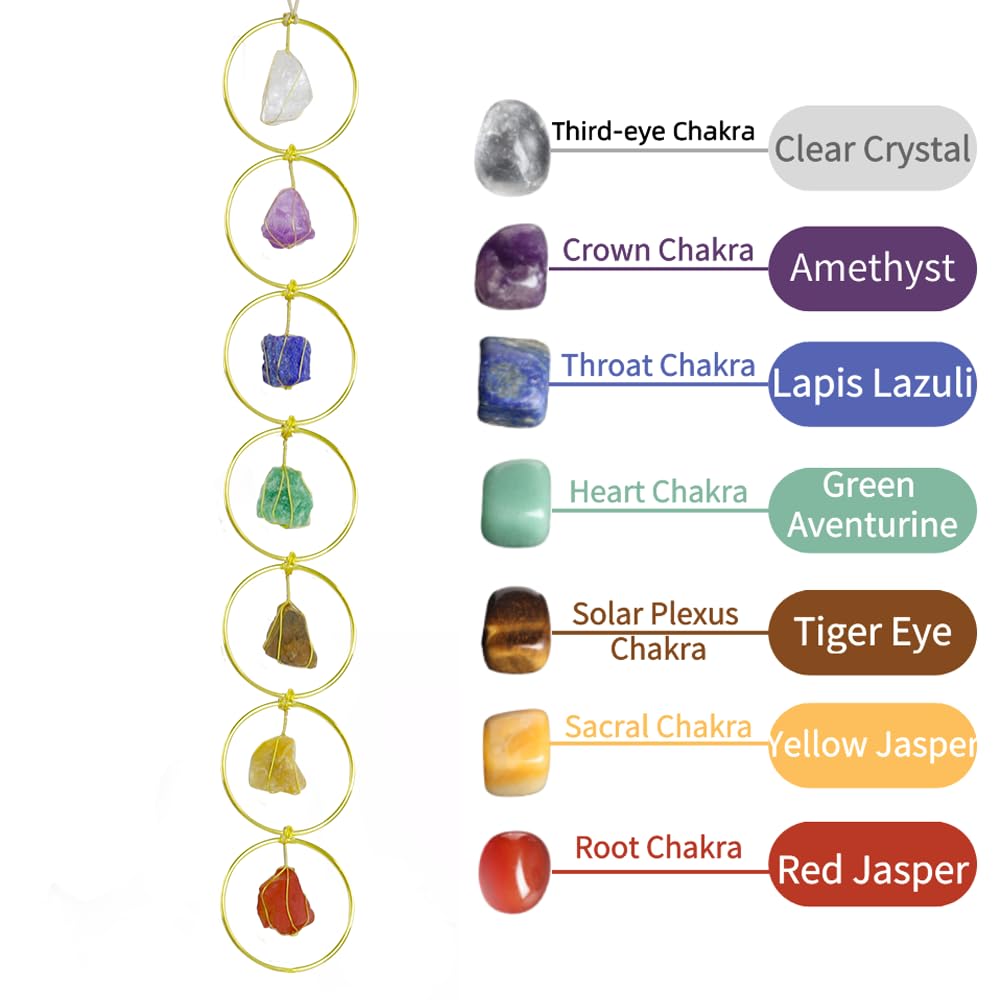 Anjiucc Handmade Natural Gemstone Crystal Hanging Ornaments 7 Chakra Feng Shui Ornaments for Home Decoration Window Decor